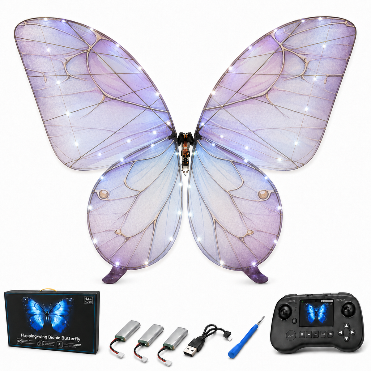 Royal Purple RC Flying Butterfly Basic – Bionic Flapping Wing Ornithopter with LED