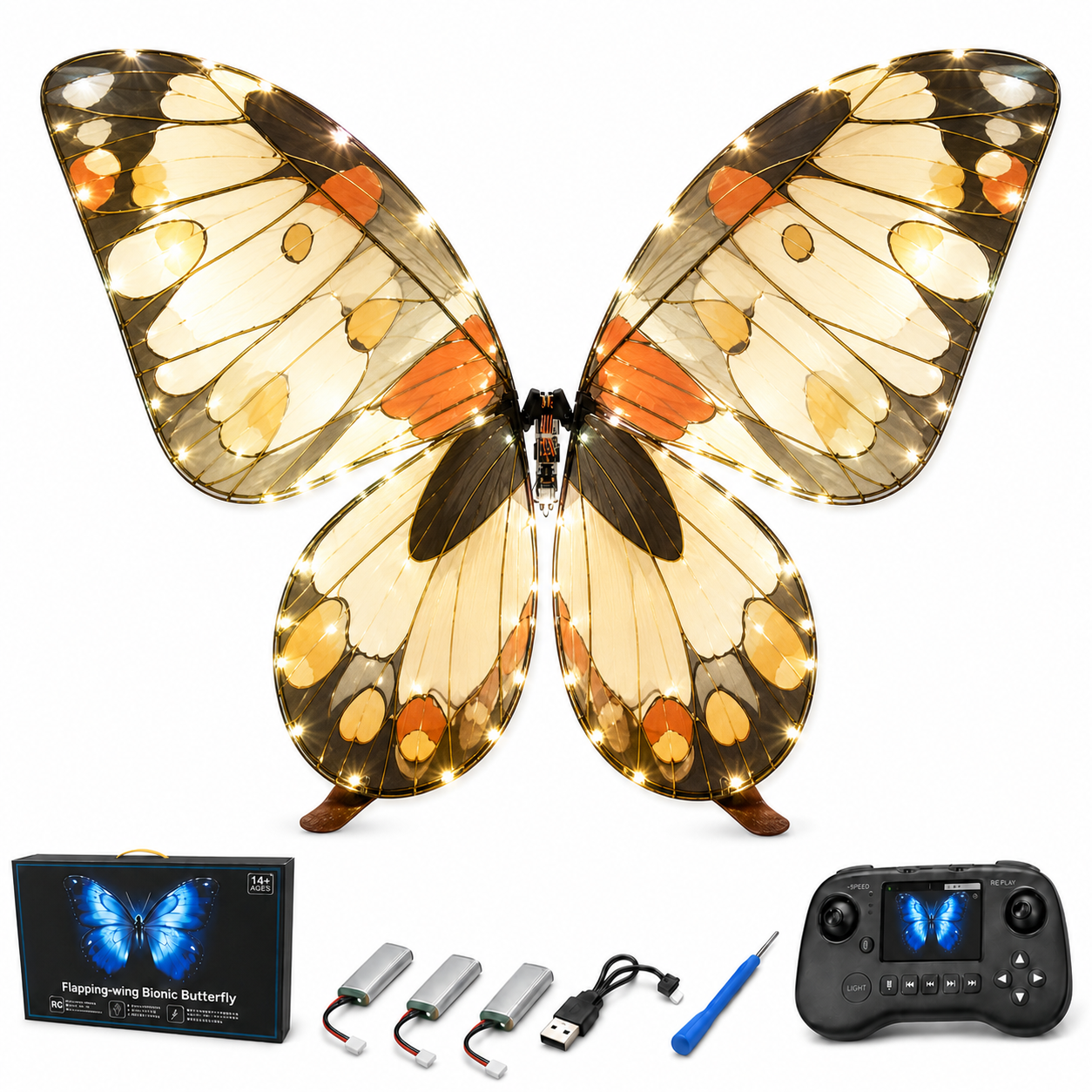 Yellow RC Flying Butterfly – Bionic Flapping Wing Ornithopter with LED
