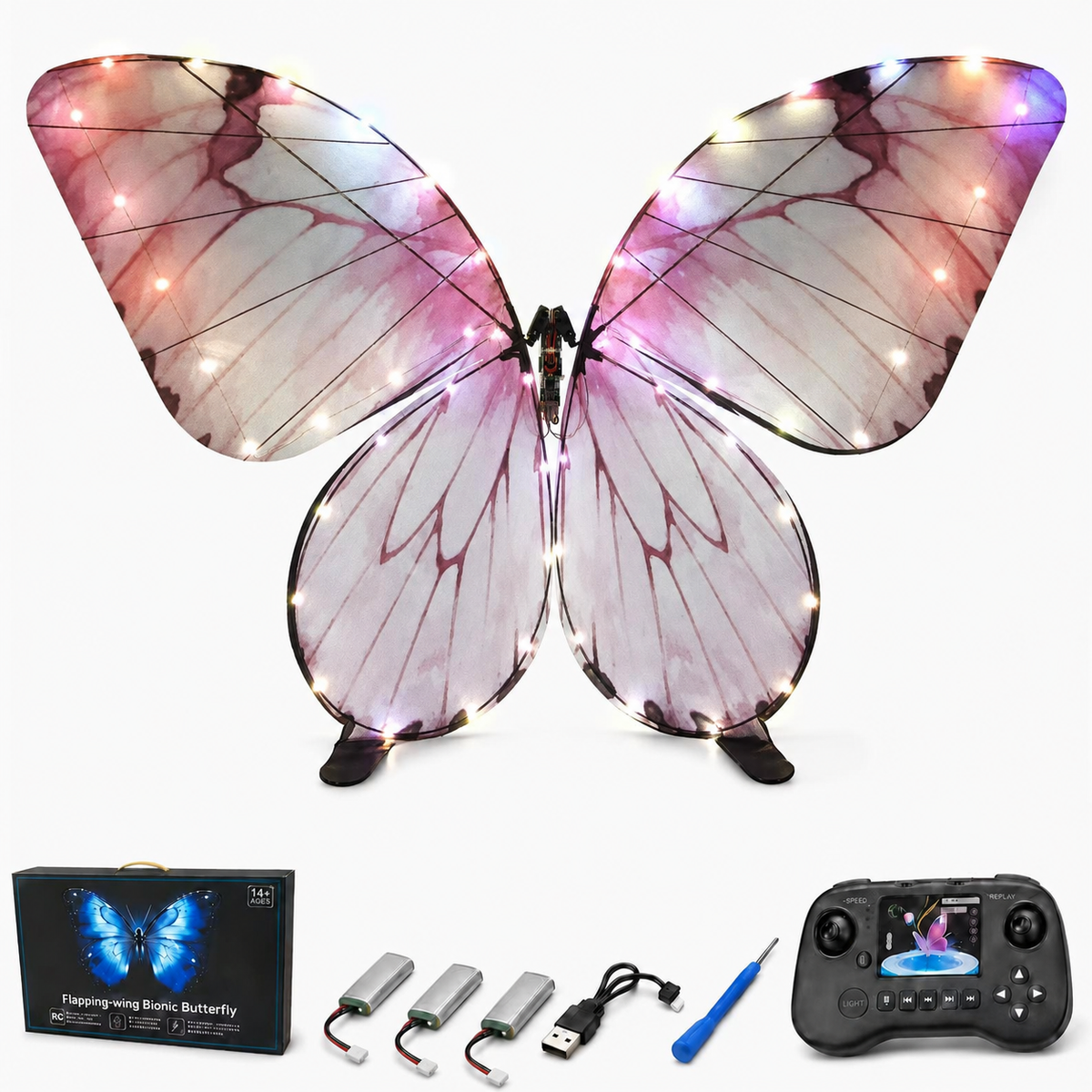 Light Pink RC Flying Butterfly Basic – Bionic Flapping Wing Ornithopter with LED