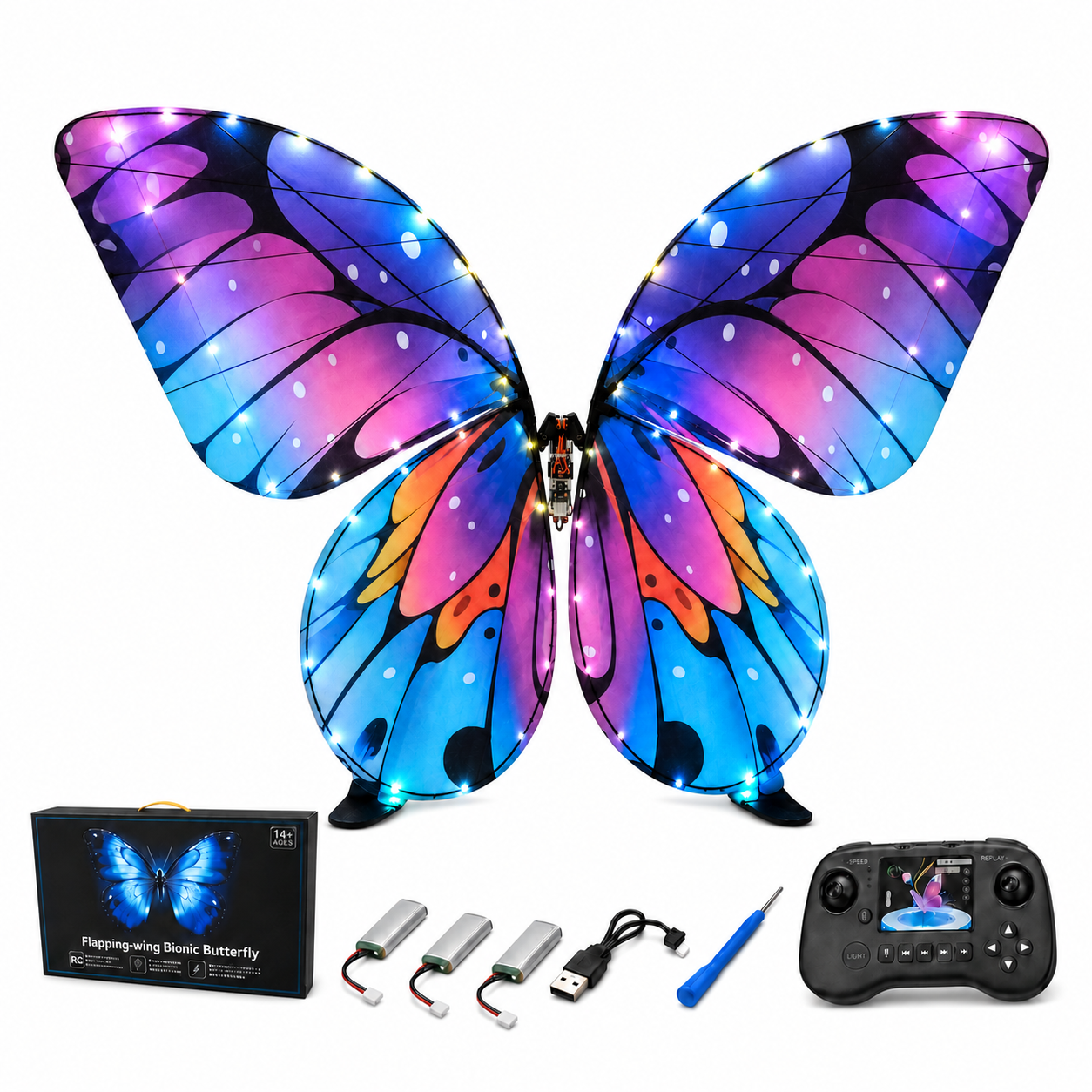 Galaxy Purple RC Flying Butterfly – Bionic Flapping Wing Ornithopter with LED