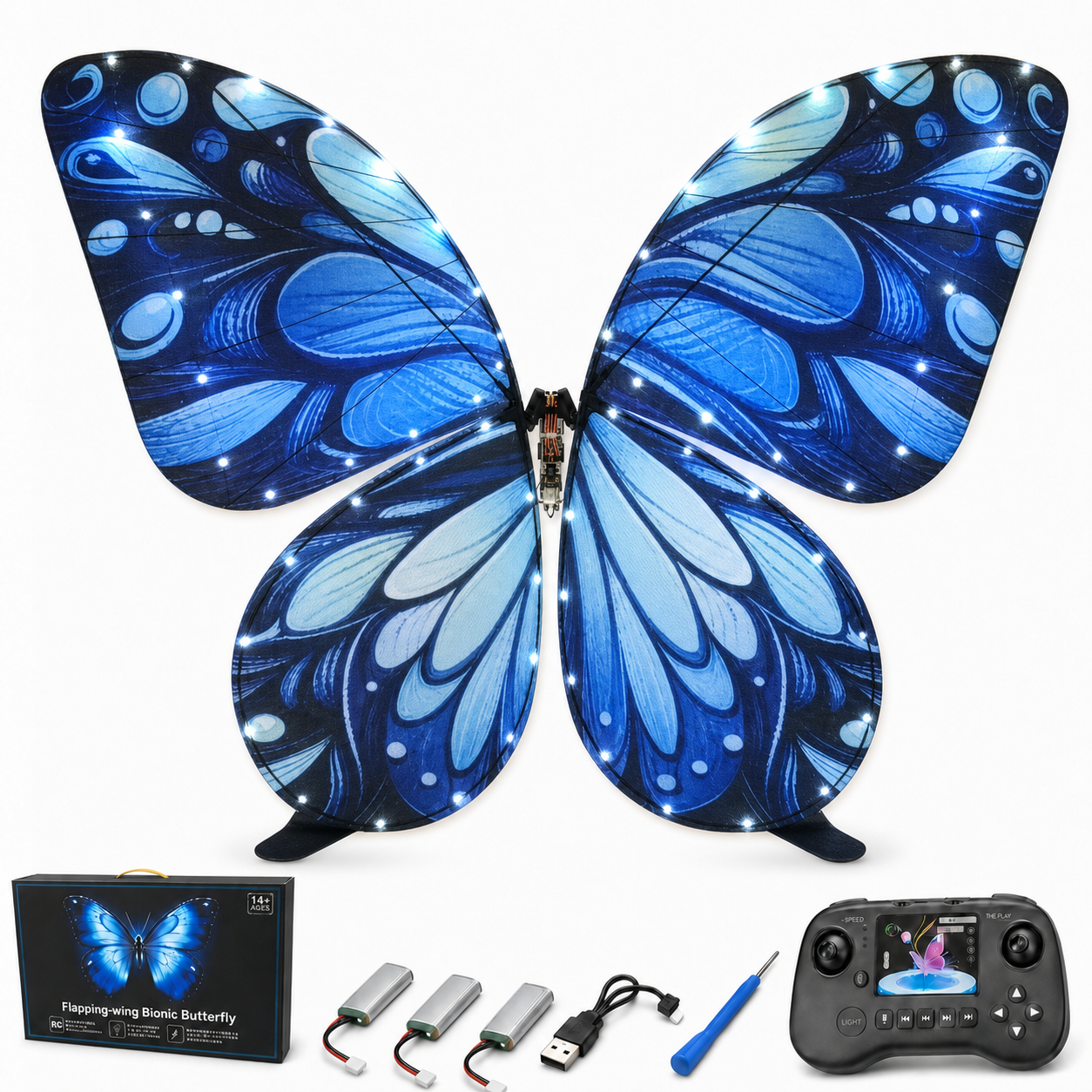 Royal Blue RC Flying Butterfly – Bionic Flapping Wing Ornithopter with LED