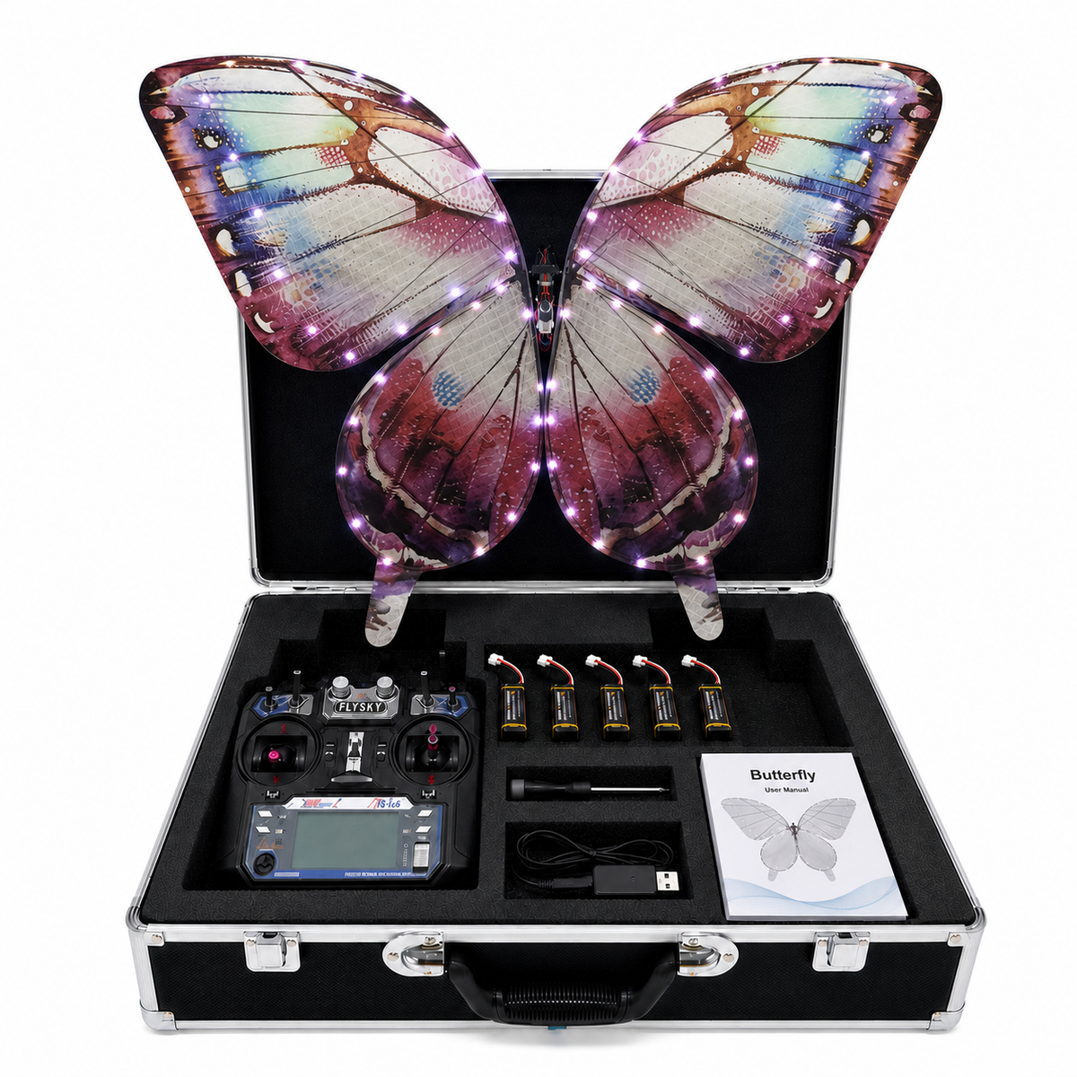 Purple RC Flying Butterfly Premium – Bionic Flapping Wing with LED & Flysky Remote