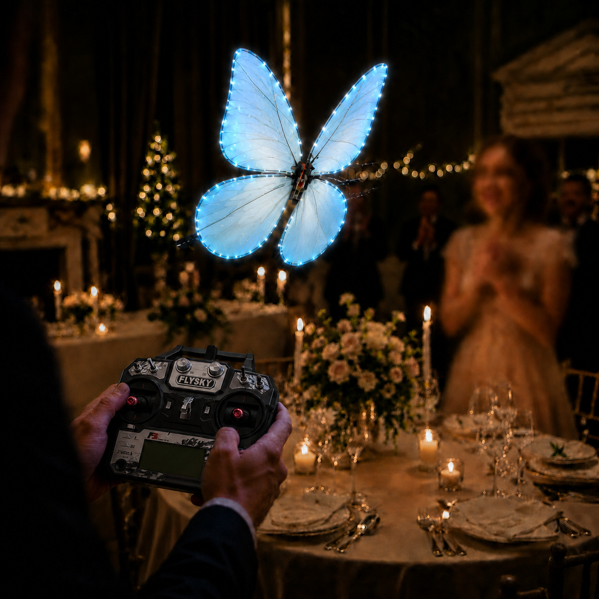 Light Blue RC Flying Butterfly Plus– Bionic Flapping Wing with LED & Flysky Remote