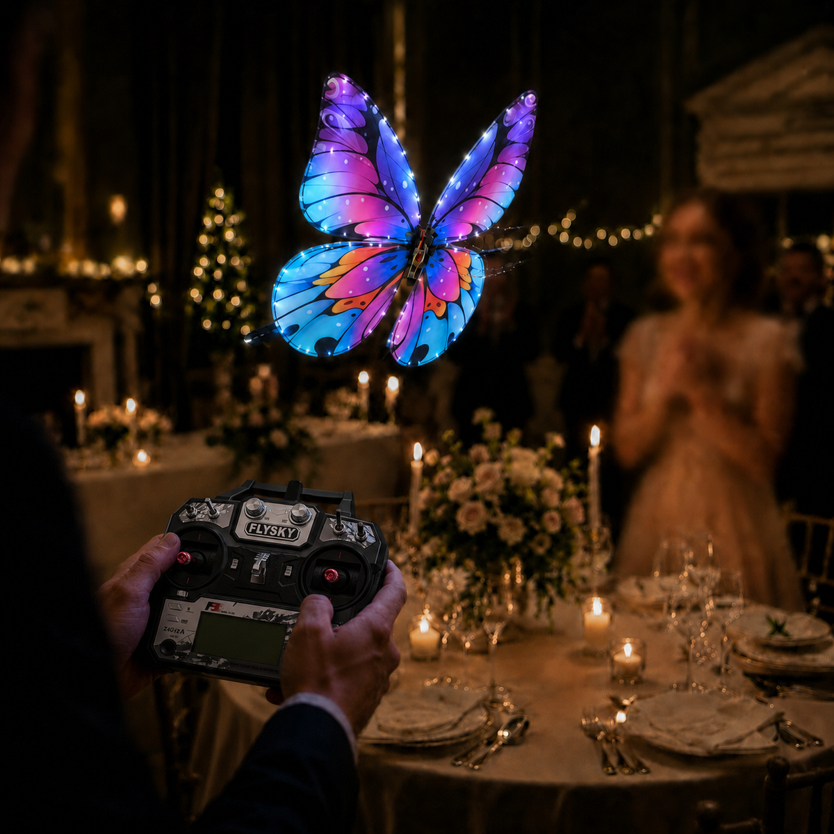 Galaxy Purple RC Flying Butterfly Plus – Bionic Flapping Wing with LED & Flysky Remote