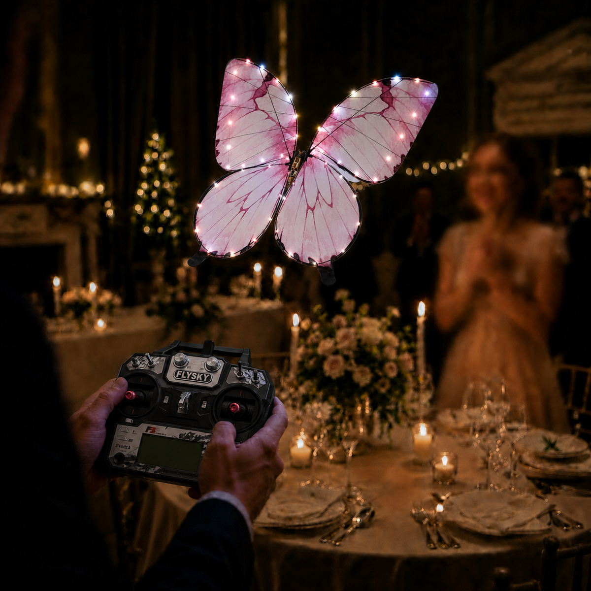 Light Pink RC Flying Butterfly Plus – Bionic Flapping Wing with LED & Flysky Remote