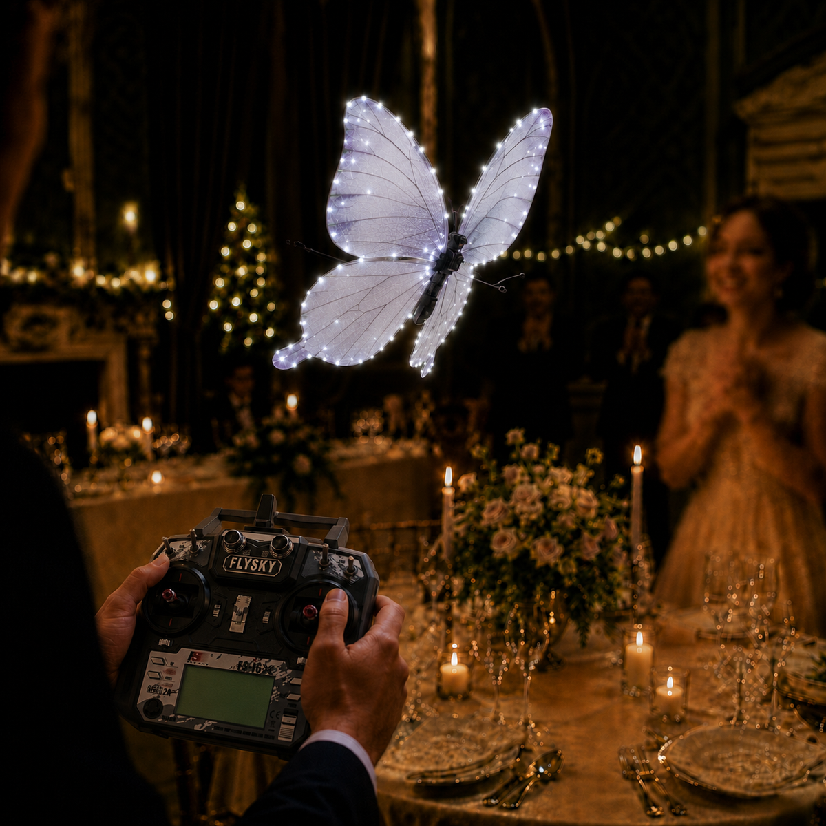 White RC Flying Butterfly Premium – Bionic Flapping Wing with LED & Flysky Remote