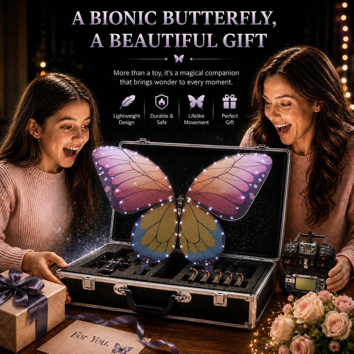 Yellow Pink RC Flying Butterfly Premium – Bionic Flapping Wing with LED & Flysky Remote