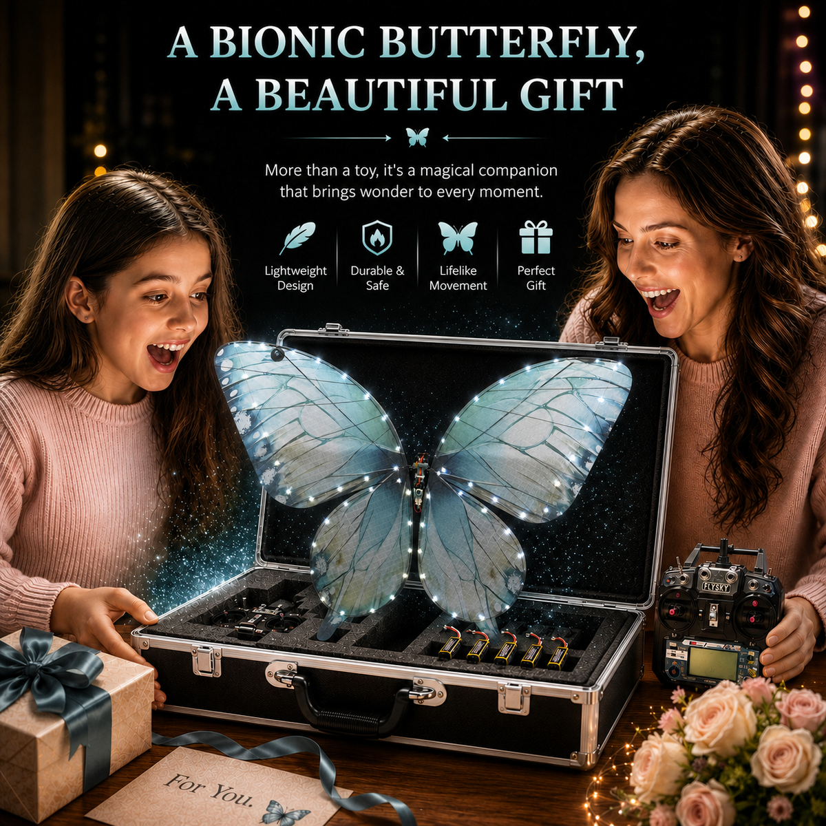 Ice Blue RC Flying Butterfly Premium – Bionic Flapping Wing with LED & Flysky Remote