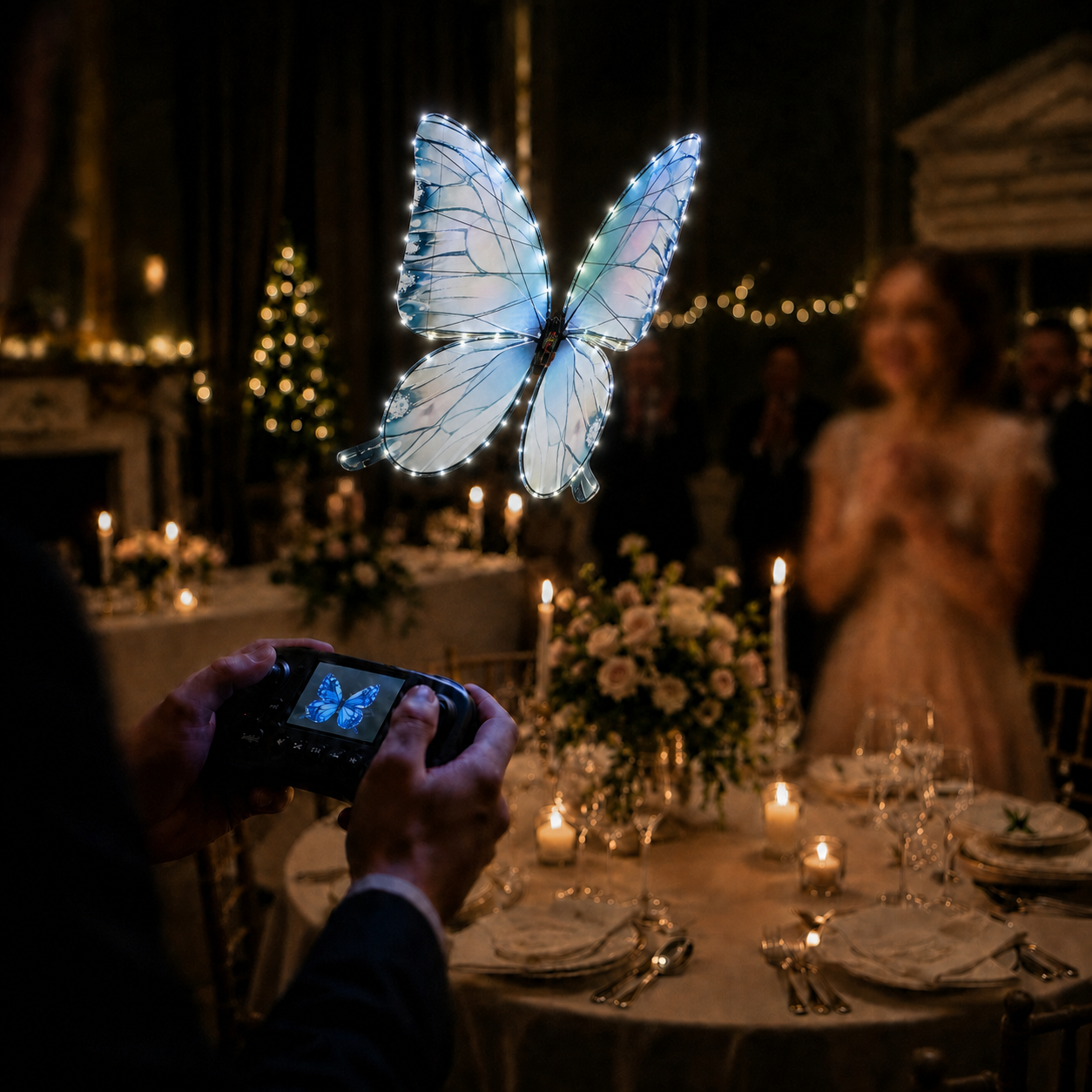 Ice Blue RC Flying Butterfly – Bionic Flapping Wing Ornithopter with LED