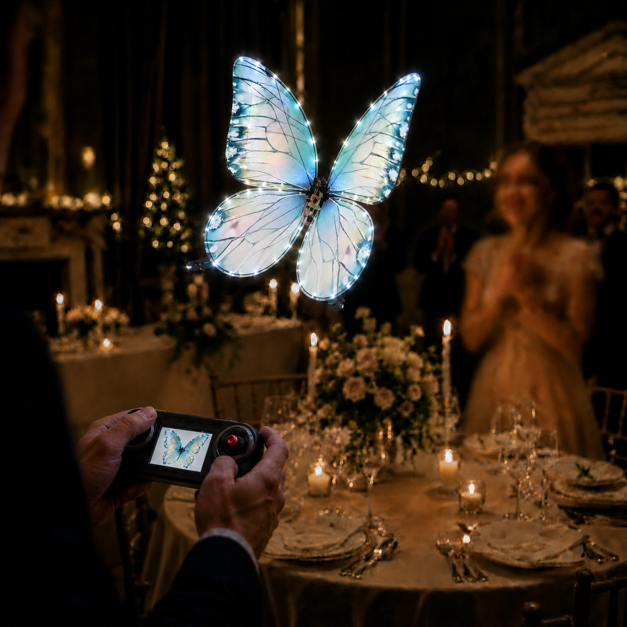Ice Blue RC Flying Butterfly Plus – Bionic Flapping Wing with LED & Flysky Remote