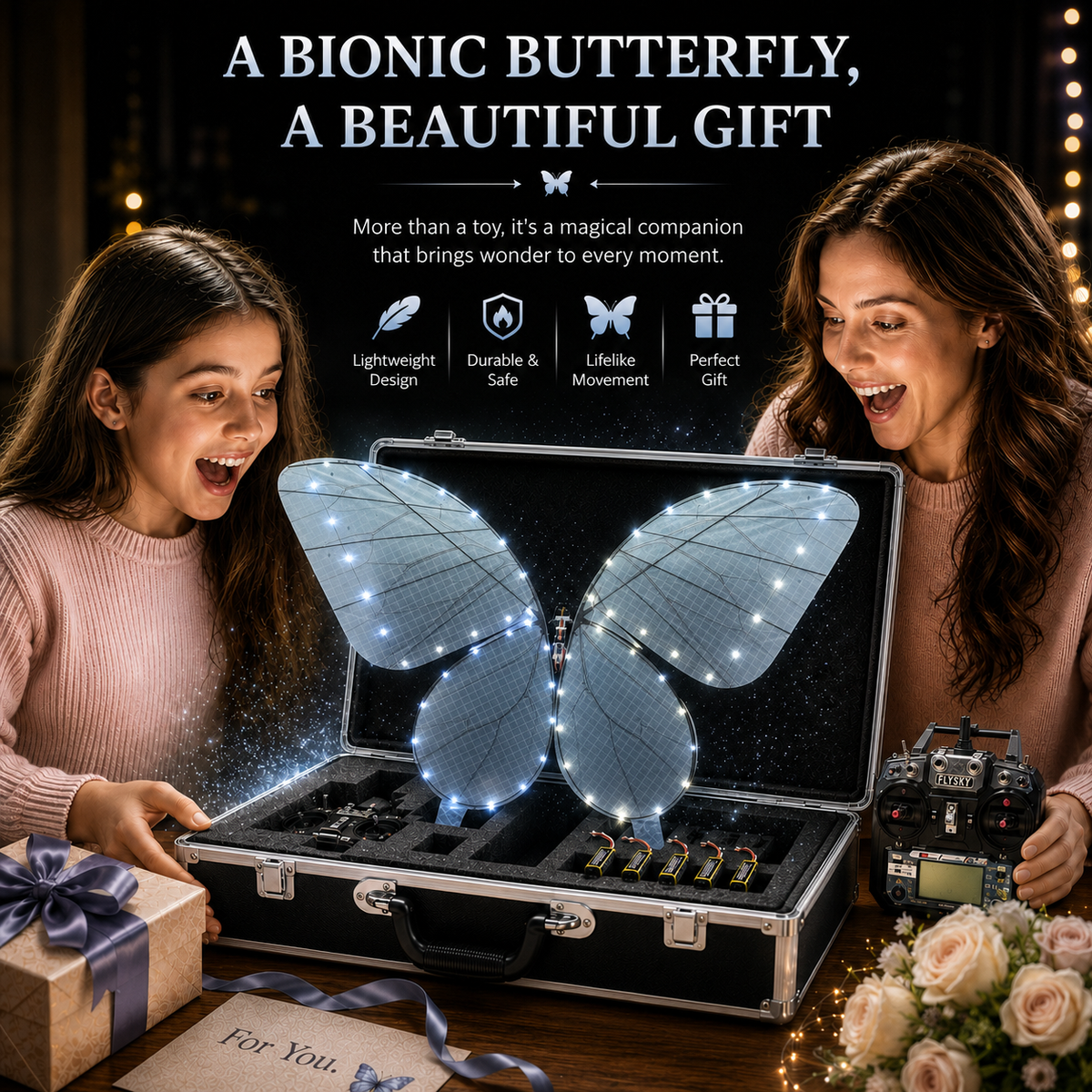 Teal Blue RC Flying Butterfly Premium – Bionic Flapping Wing with LED & Flysky Remote