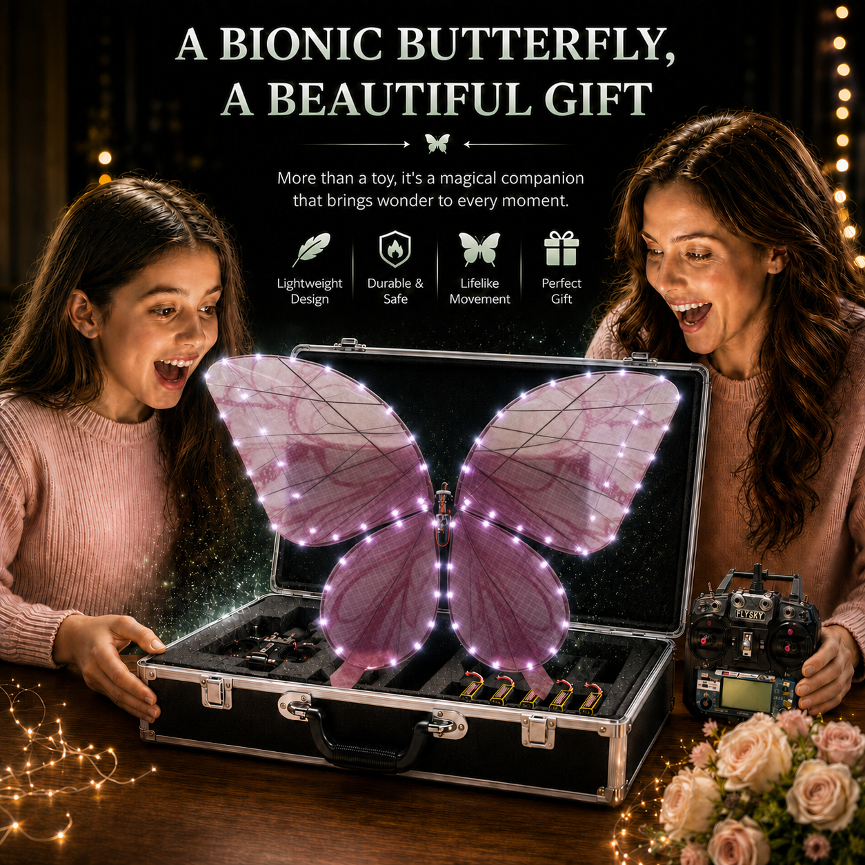 Pink RC Flying Butterfly Premium – Bionic Flapping Wing with LED & Flysky Remote