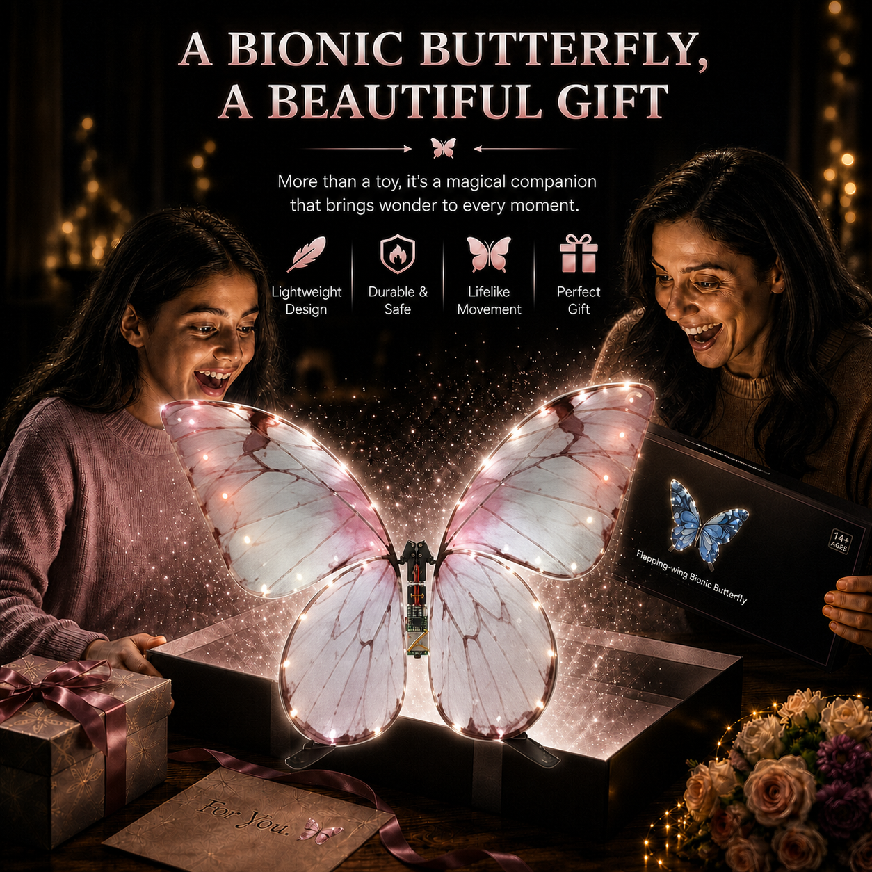 Light Pink RC Flying Butterfly – Bionic Flapping Wing Ornithopter with LED