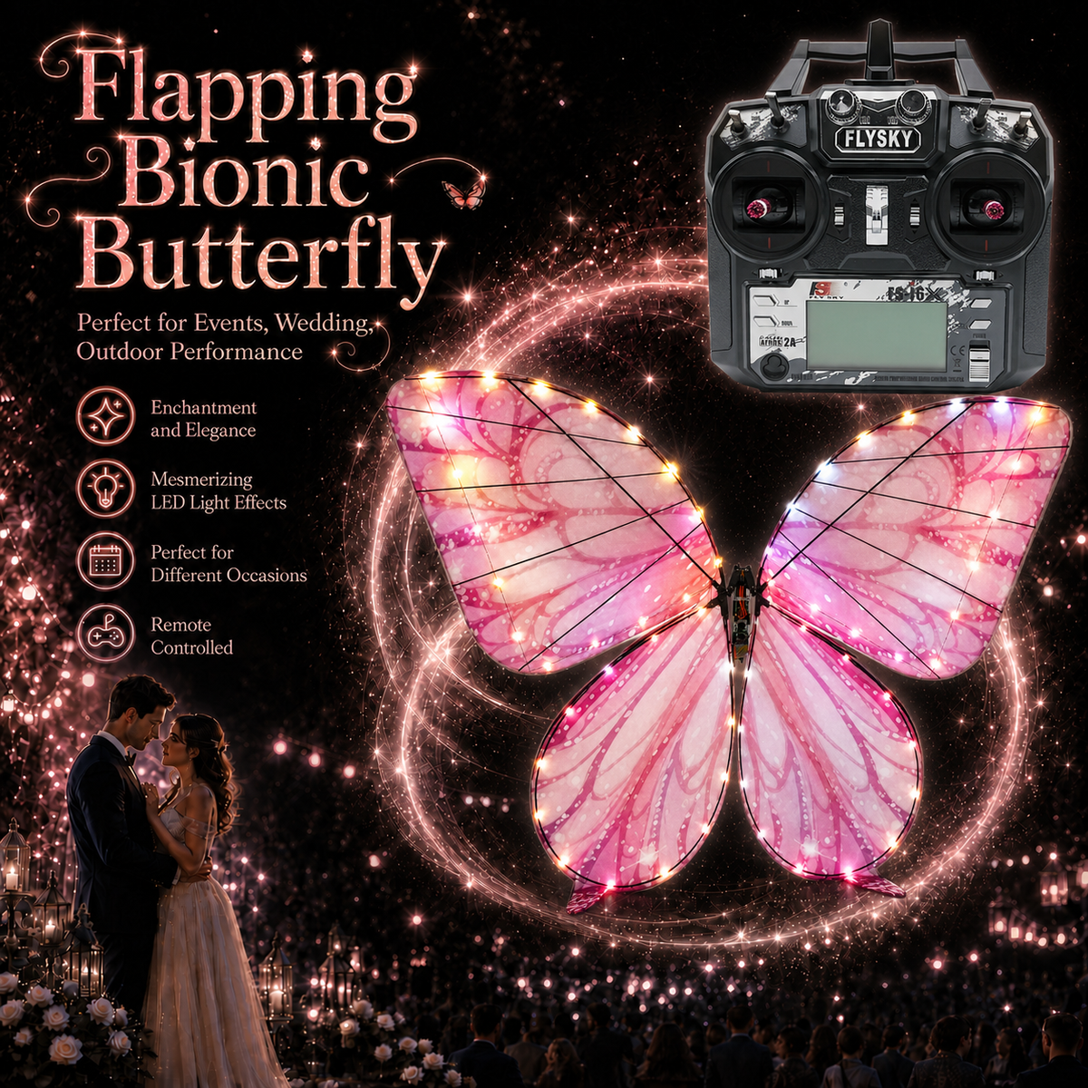 Pink RC Flying Butterfly Plus – Bionic Flapping Wing with LED & Flysky Remote