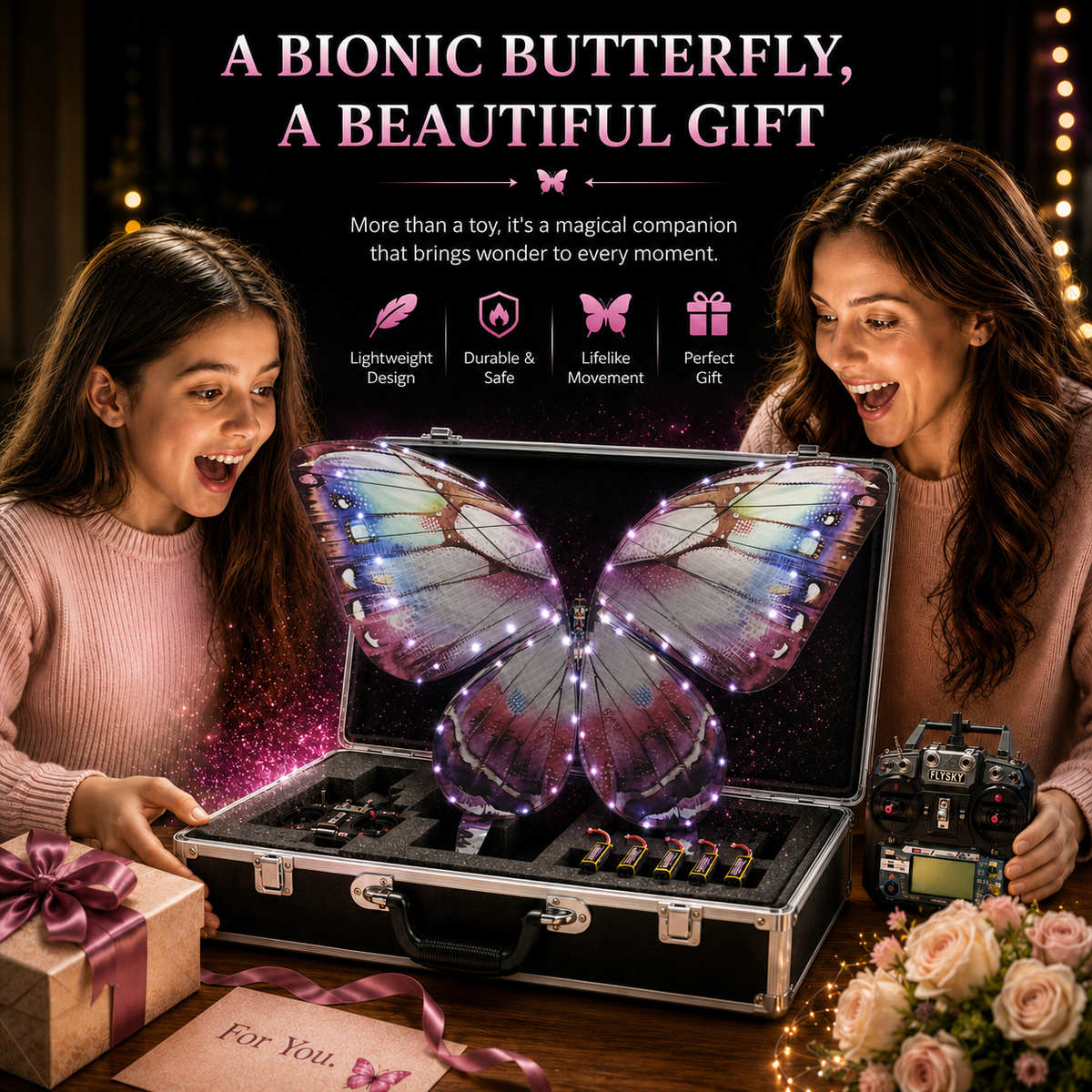 Purple RC Flying Butterfly Premium – Bionic Flapping Wing with LED & Flysky Remote