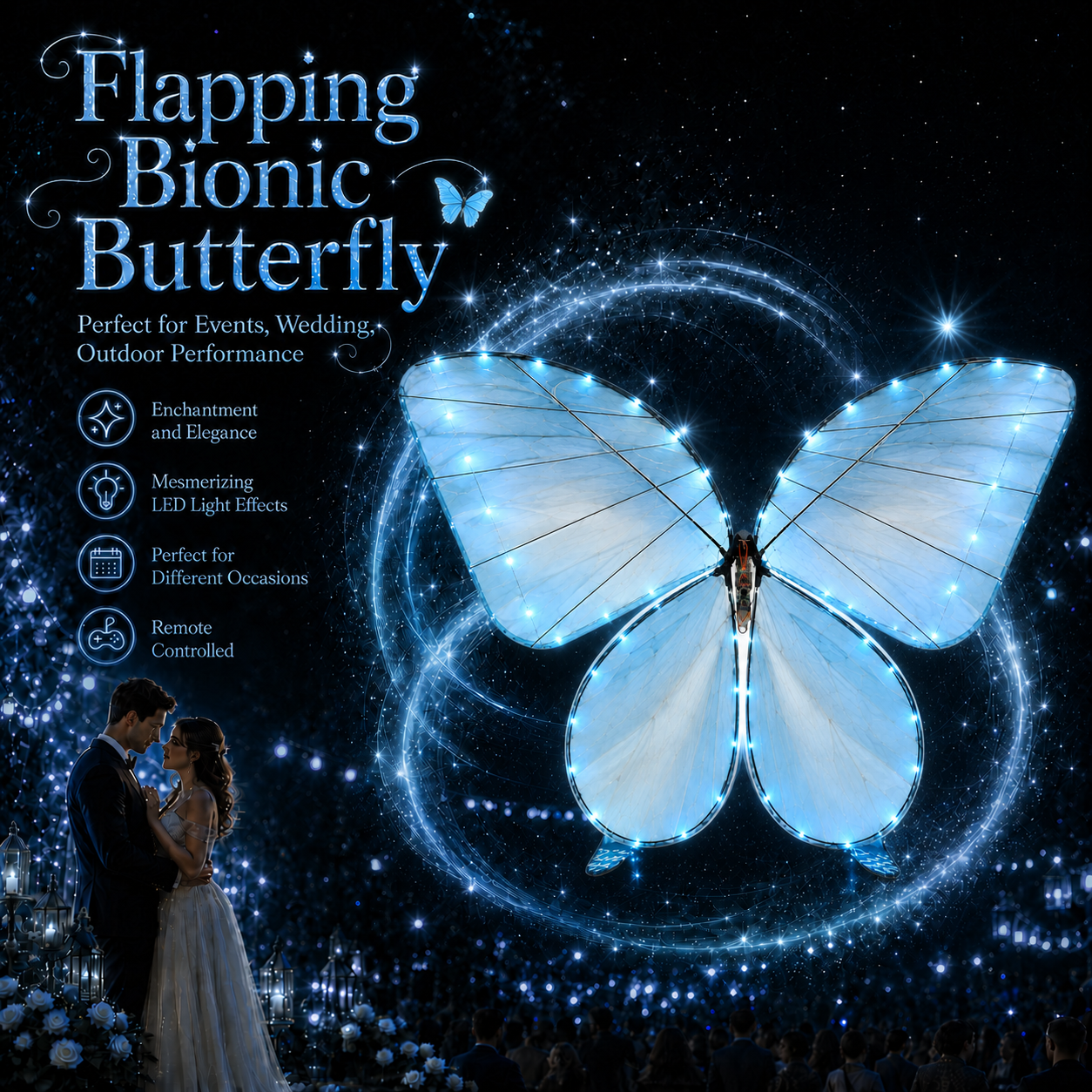 Light Blue RC Flying Butterfly Plus– Bionic Flapping Wing with LED & Flysky Remote