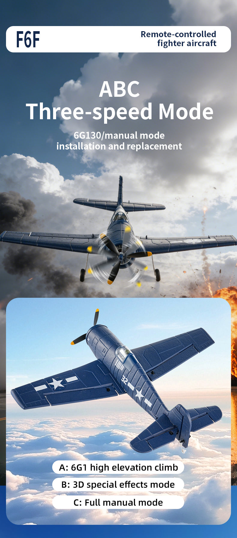 F6F Hellcat RC Plane 395mm Wingspan EPP Foam, RTF