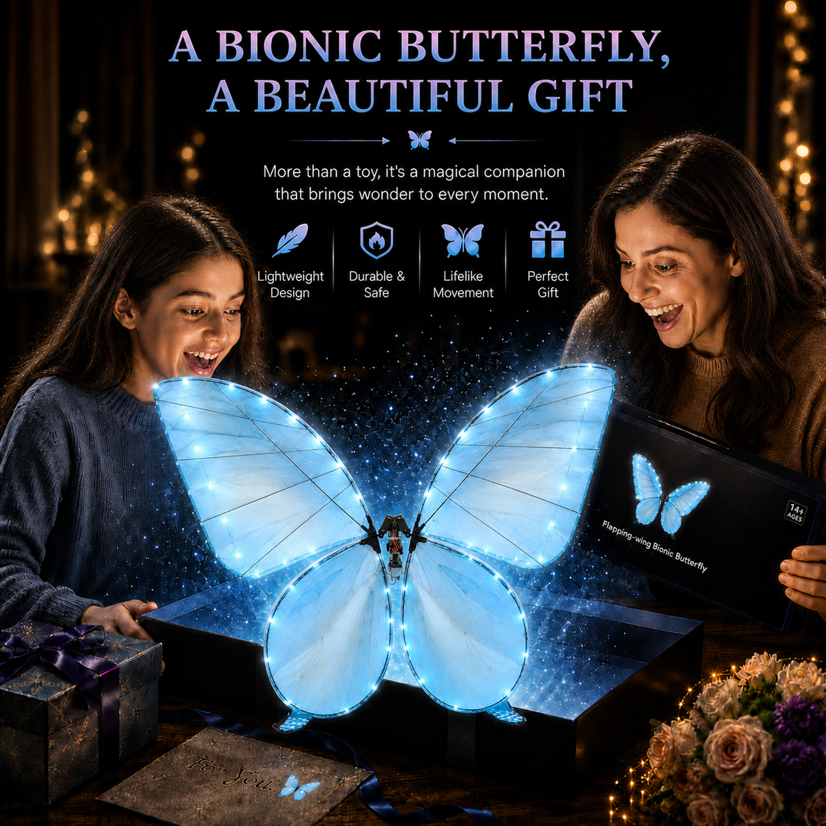 Light Blue RC Flying Butterfly Plus– Bionic Flapping Wing with LED & Flysky Remote