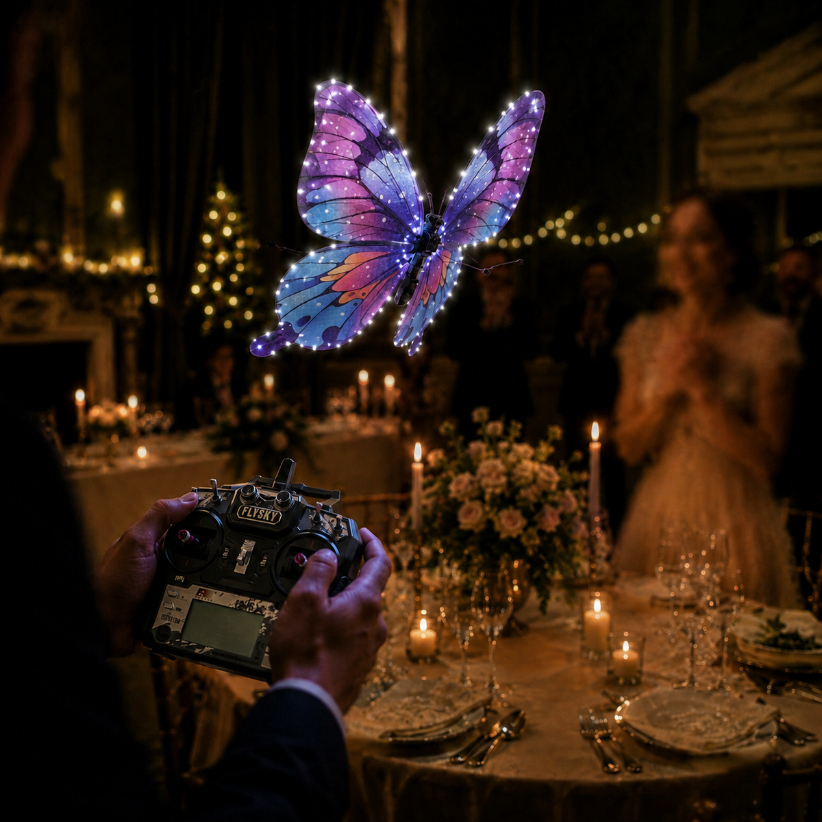 Galaxy Purple RC Flying Butterfly Premium – Bionic Flapping Wing with LED & Flysky Remote