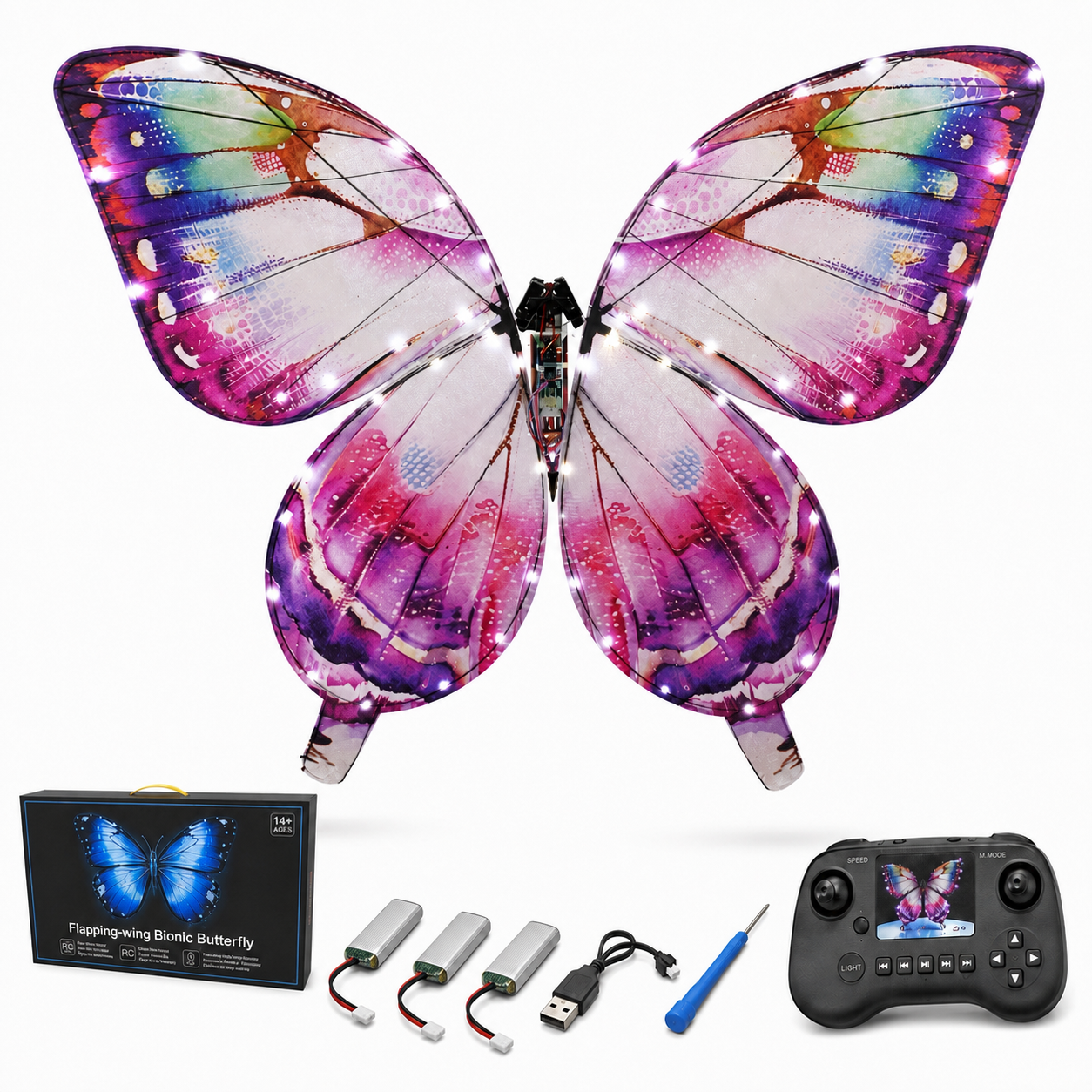 Purple RC Flying Butterfly – Bionic Flapping Wing Ornithopter with LED