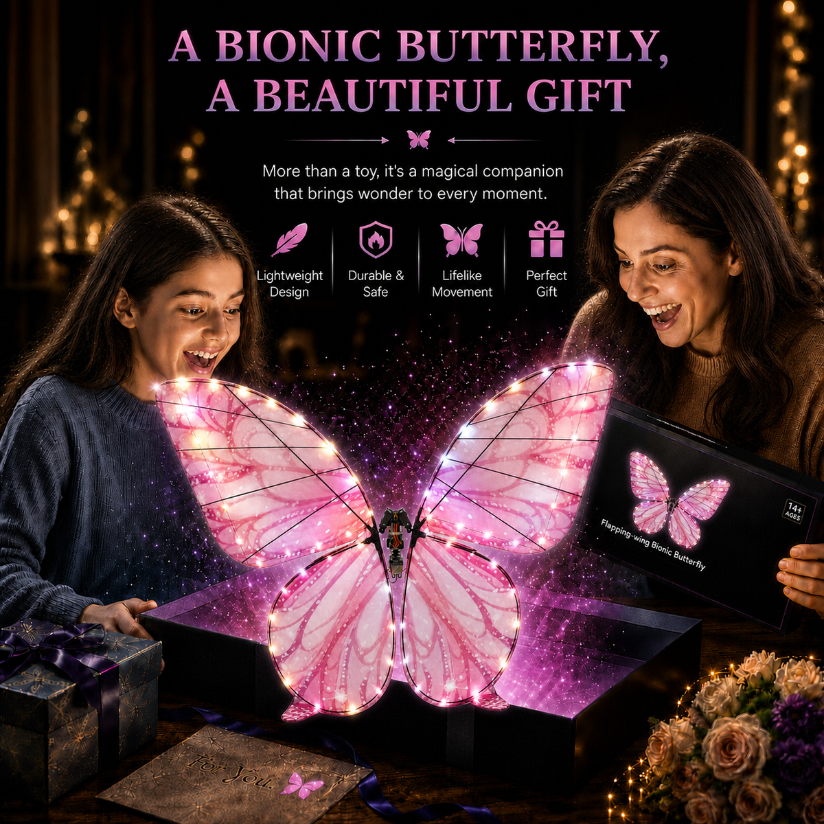 Pink RC Flying Butterfly Plus – Bionic Flapping Wing with LED & Flysky Remote