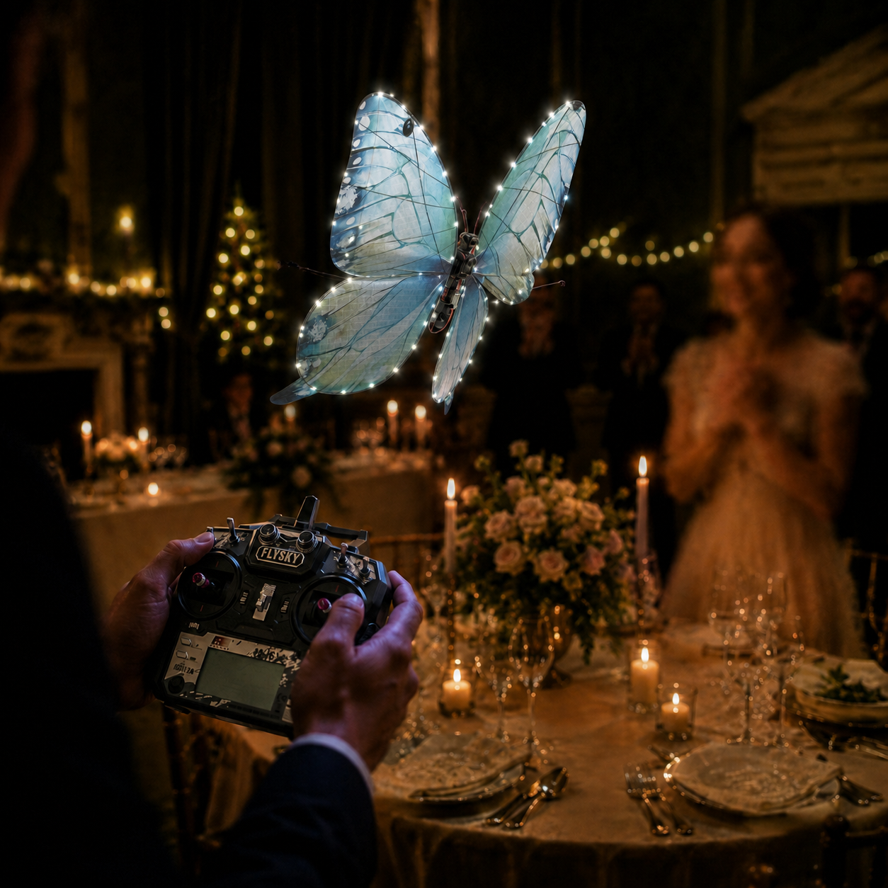 Ice Blue RC Flying Butterfly Premium – Bionic Flapping Wing with LED & Flysky Remote