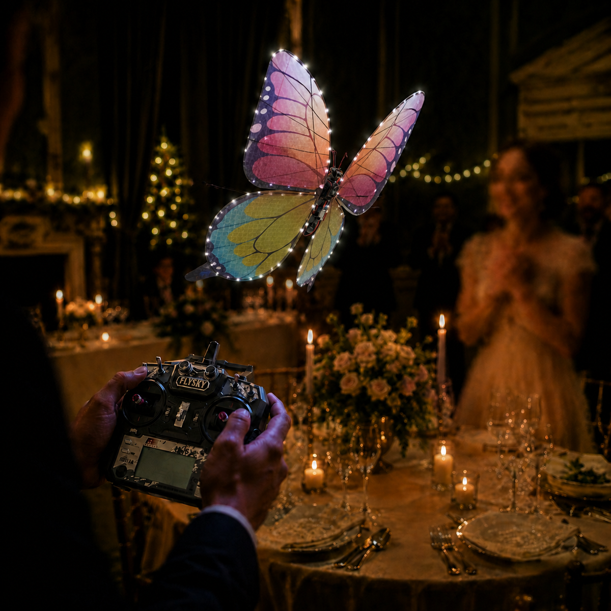 Yellow Pink RC Flying Butterfly Premium – Bionic Flapping Wing with LED & Flysky Remote