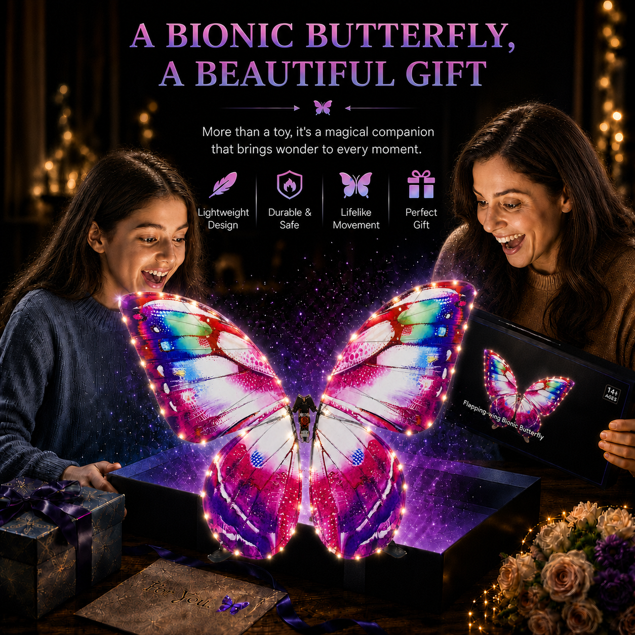 Purple RC Flying Butterfly Plus – Bionic Flapping Wing with LED & Flysky Remote