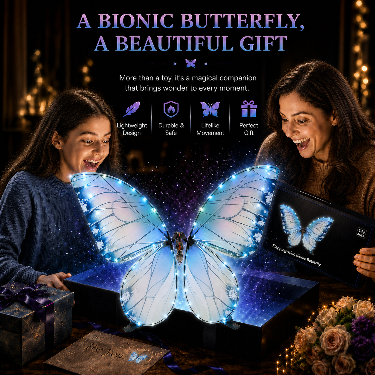 Ice Blue RC Flying Butterfly Plus – Bionic Flapping Wing with LED & Flysky Remote