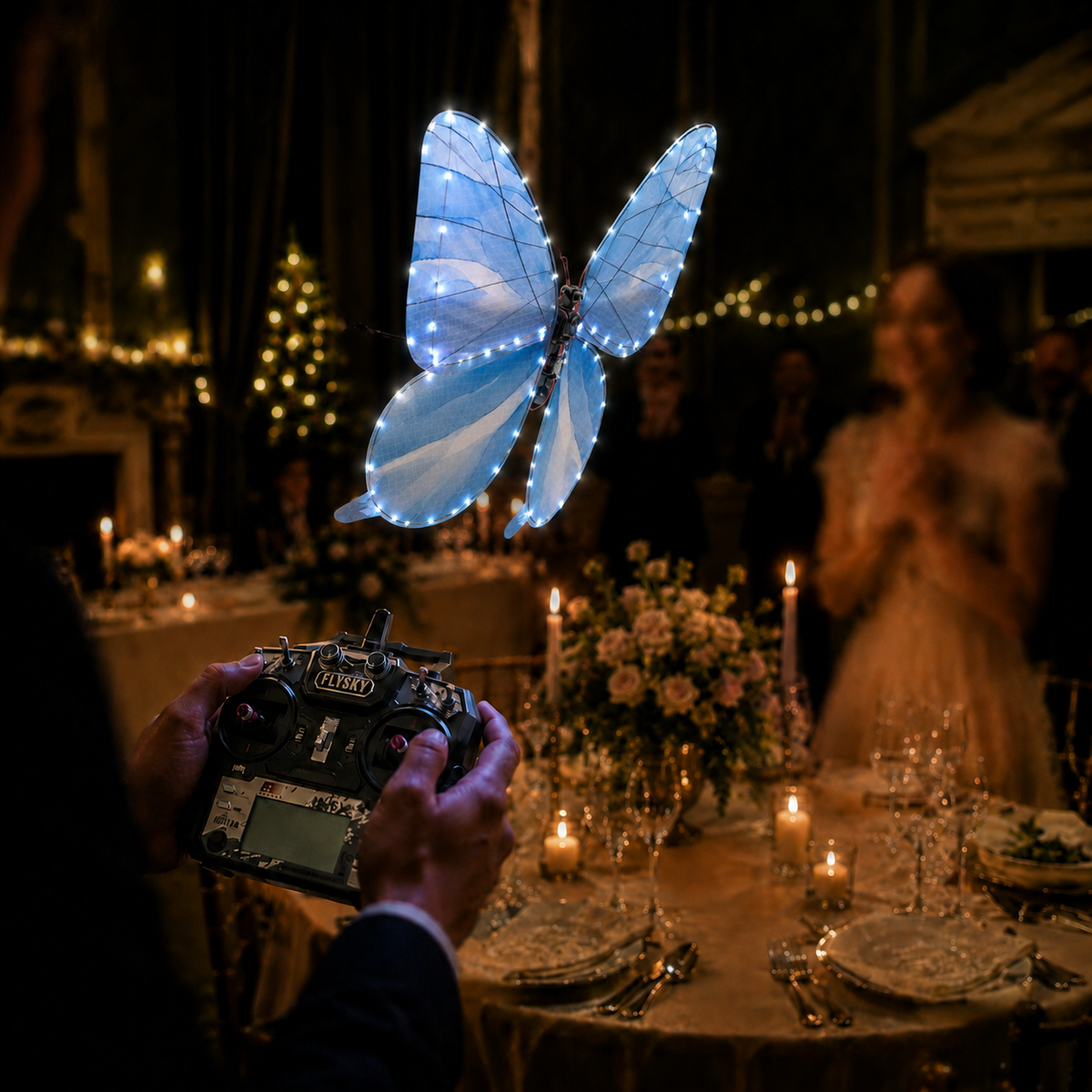 Light Blue RC Flying Butterfly Premium – Bionic Flapping Wing with LED & Flysky Remote