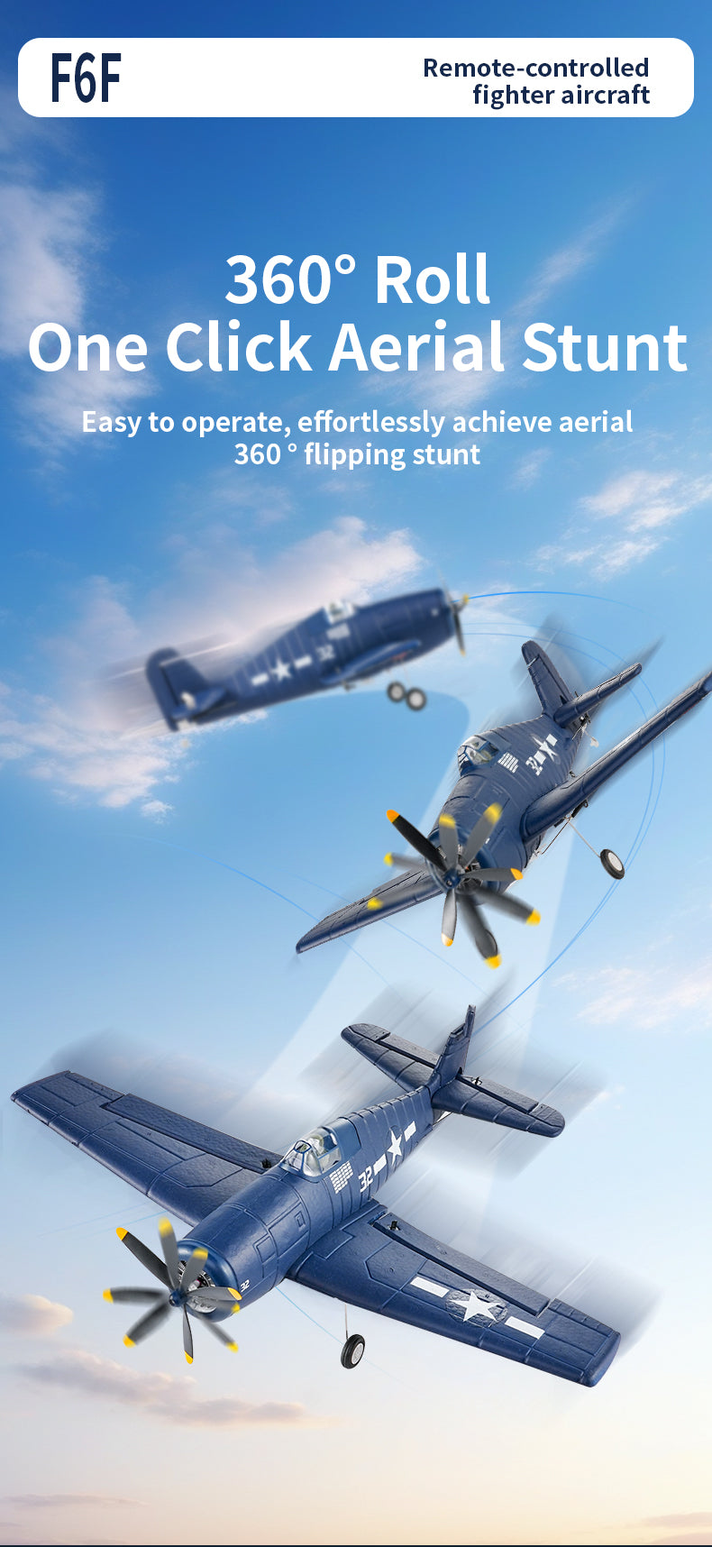 F6F Hellcat RC Plane 395mm Wingspan EPP Foam, RTF