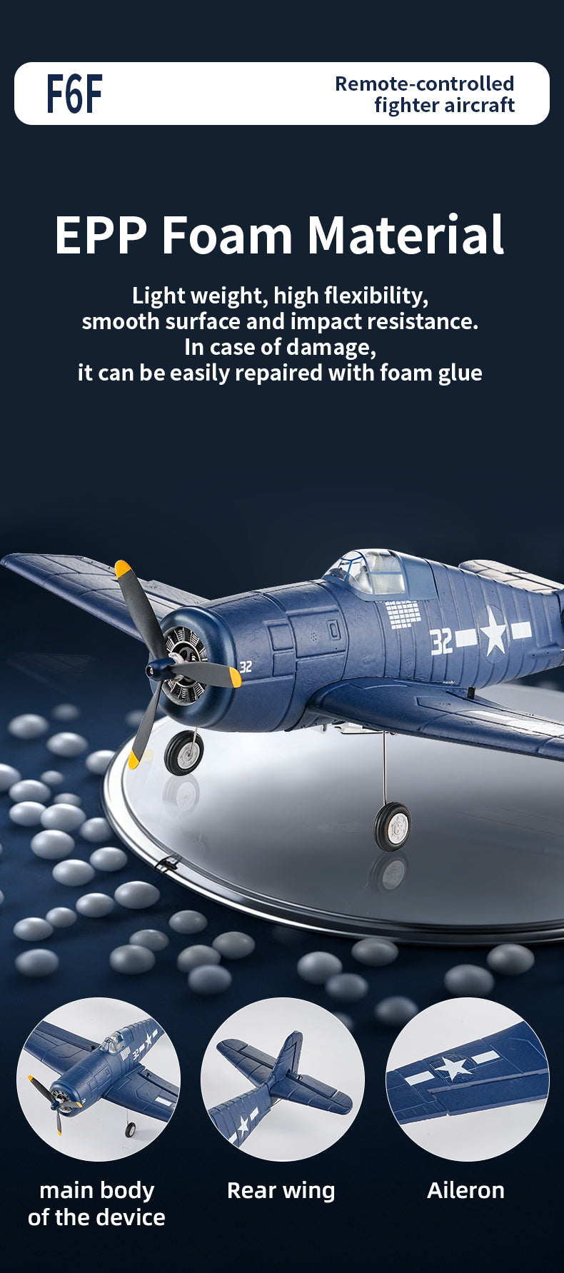 F6F Hellcat RC Plane 395mm Wingspan EPP Foam, RTF