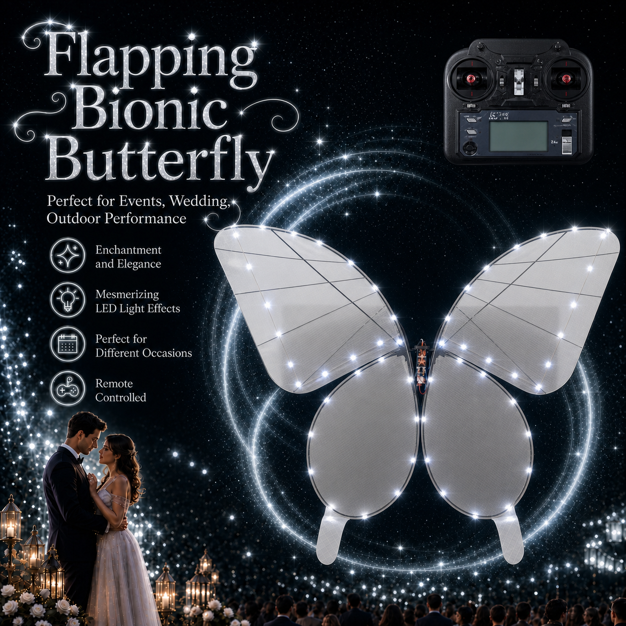 White RC Flying Butterfly Premium – Bionic Flapping Wing with LED & Flysky Remote