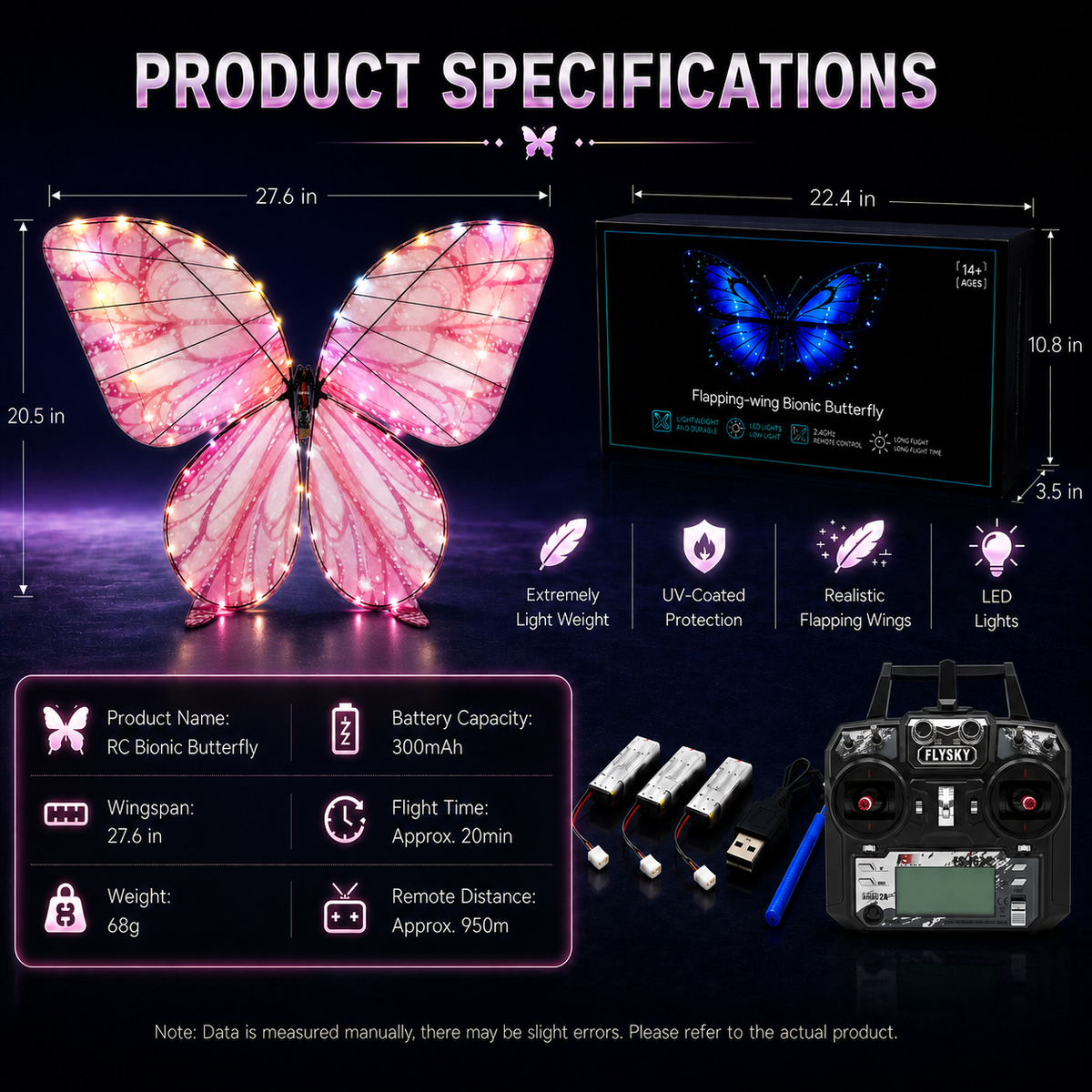 Pink RC Flying Butterfly Plus – Bionic Flapping Wing with LED & Flysky Remote