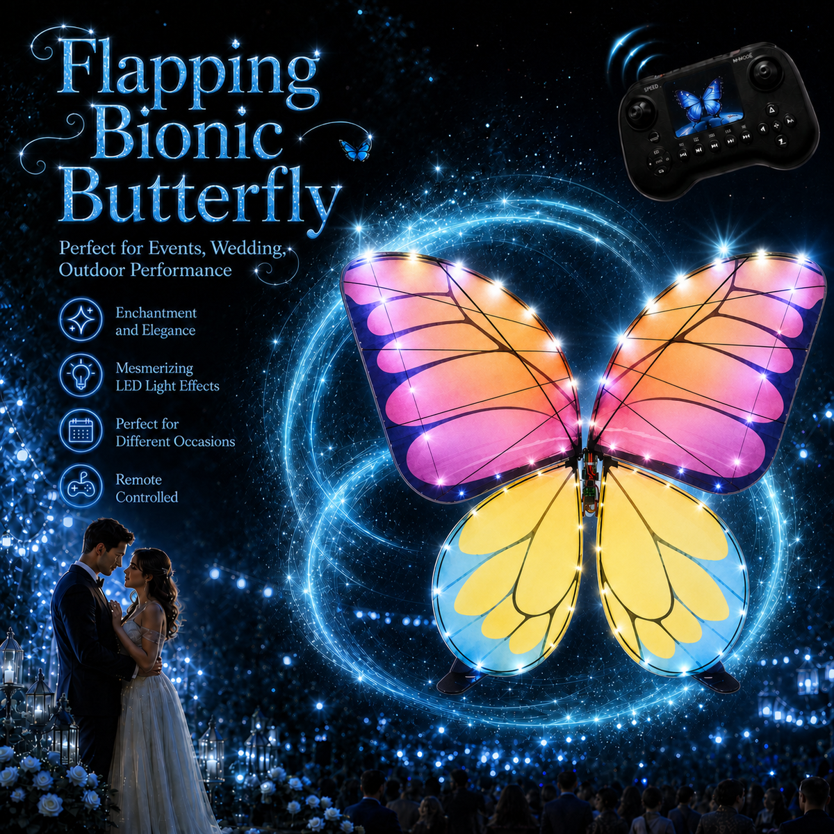 Purple Yellow RC Flying Butterfly Basic – Bionic Flapping Wing Ornithopter with LED