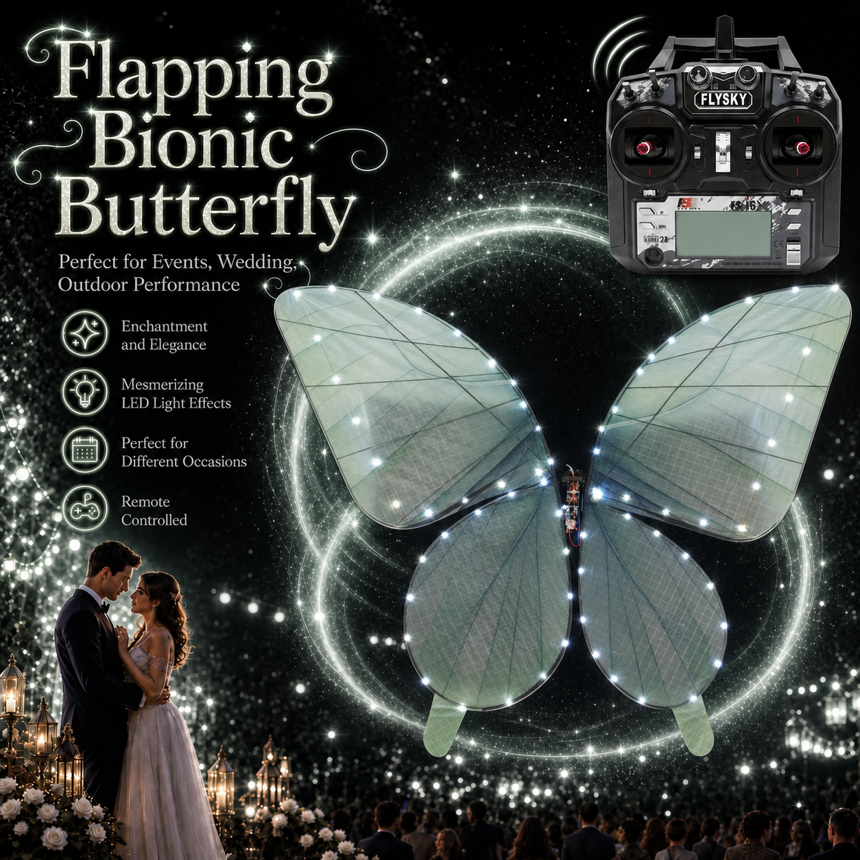 Cyan RC Flying Butterfly Premium – Bionic Flapping Wing with LED & Flysky Remote