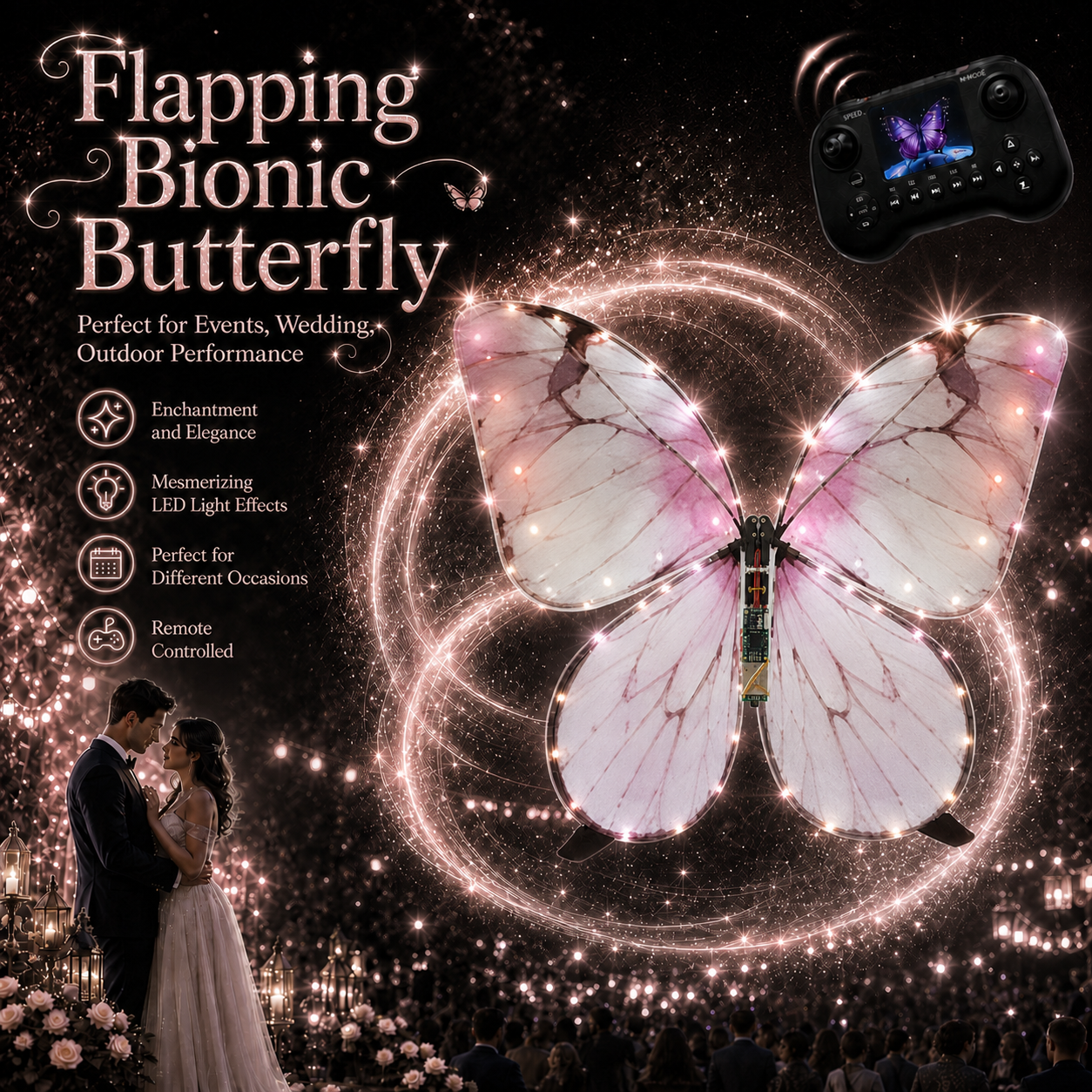 Light Pink RC Flying Butterfly – Bionic Flapping Wing Ornithopter with LED