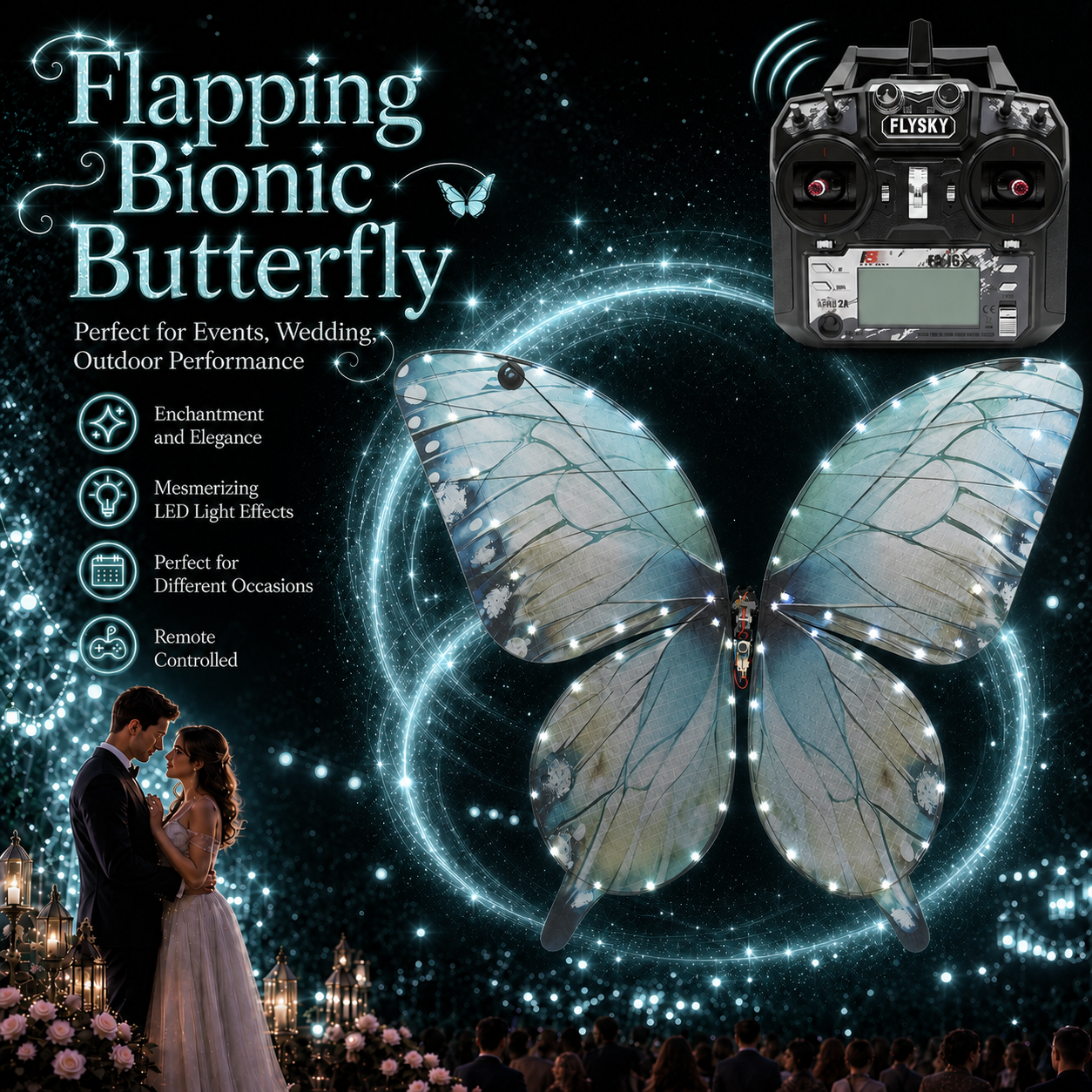 Ice Blue RC Flying Butterfly Premium – Bionic Flapping Wing with LED & Flysky Remote