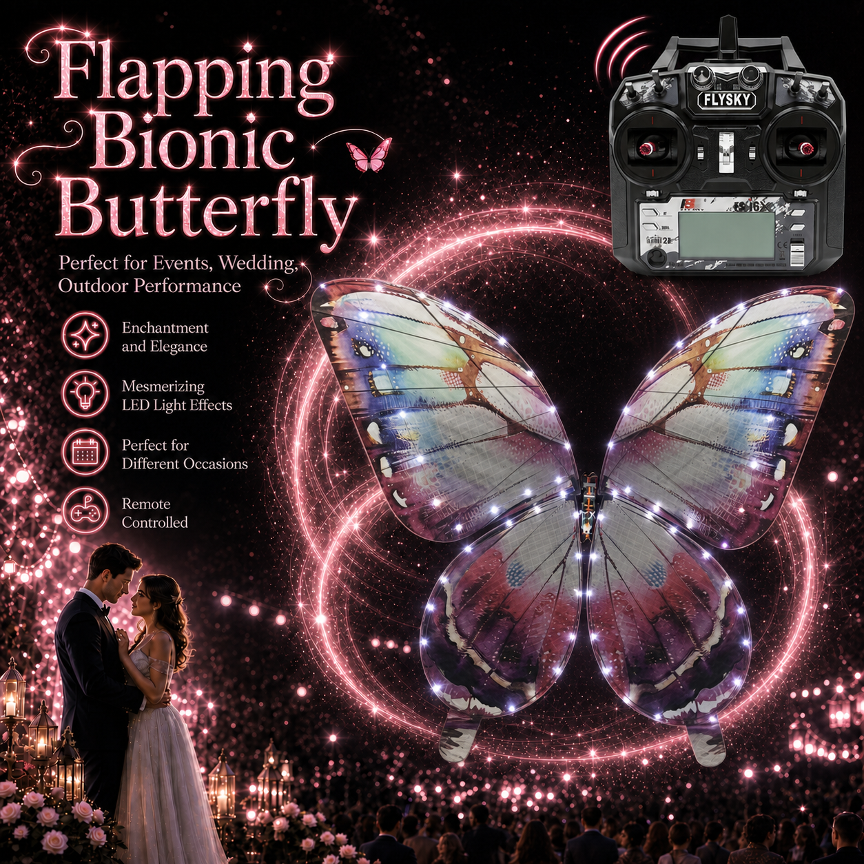 Purple RC Flying Butterfly Premium – Bionic Flapping Wing with LED & Flysky Remote