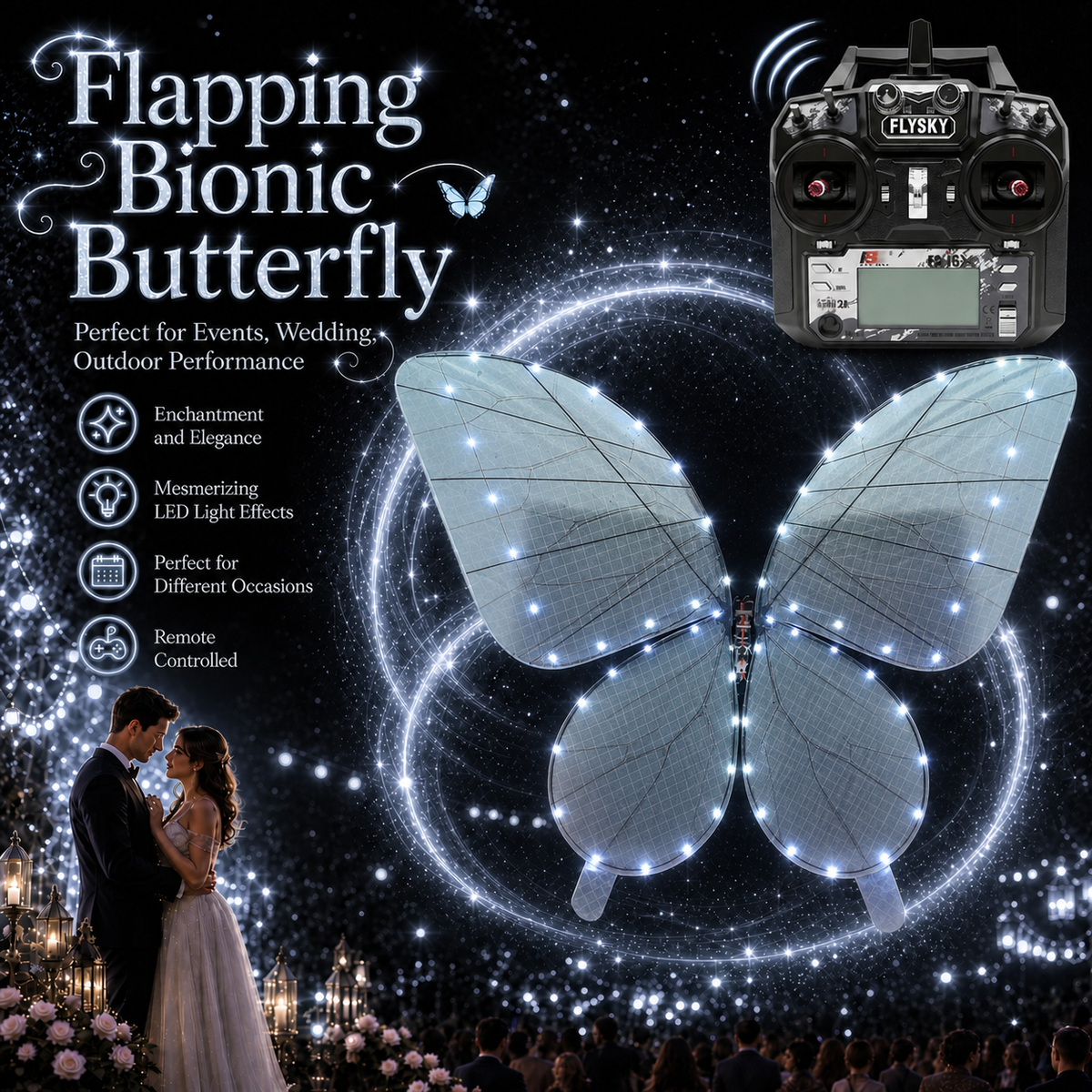 Teal Blue RC Flying Butterfly Premium – Bionic Flapping Wing with LED & Flysky Remote