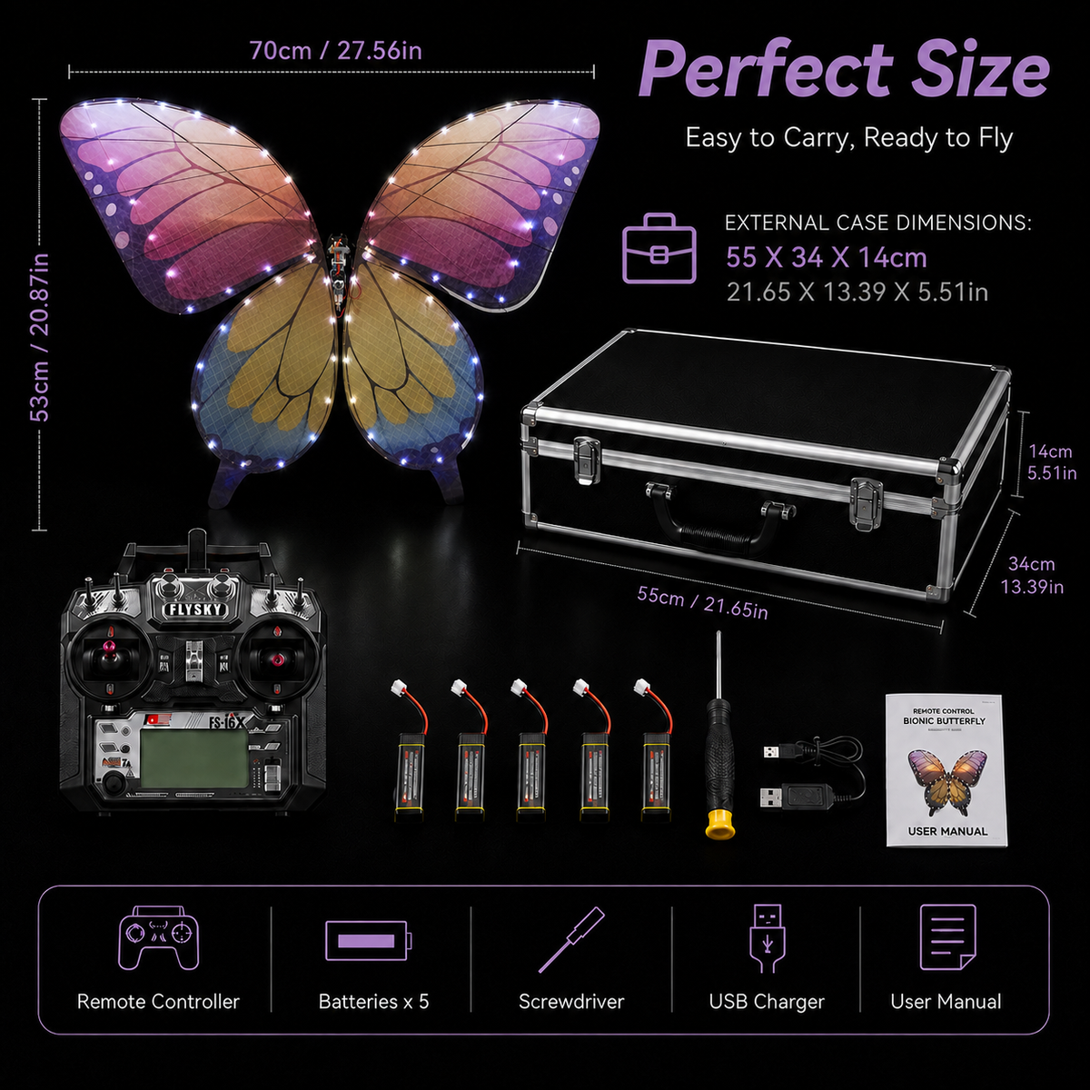 Yellow Pink RC Flying Butterfly Premium – Bionic Flapping Wing with LED & Flysky Remote