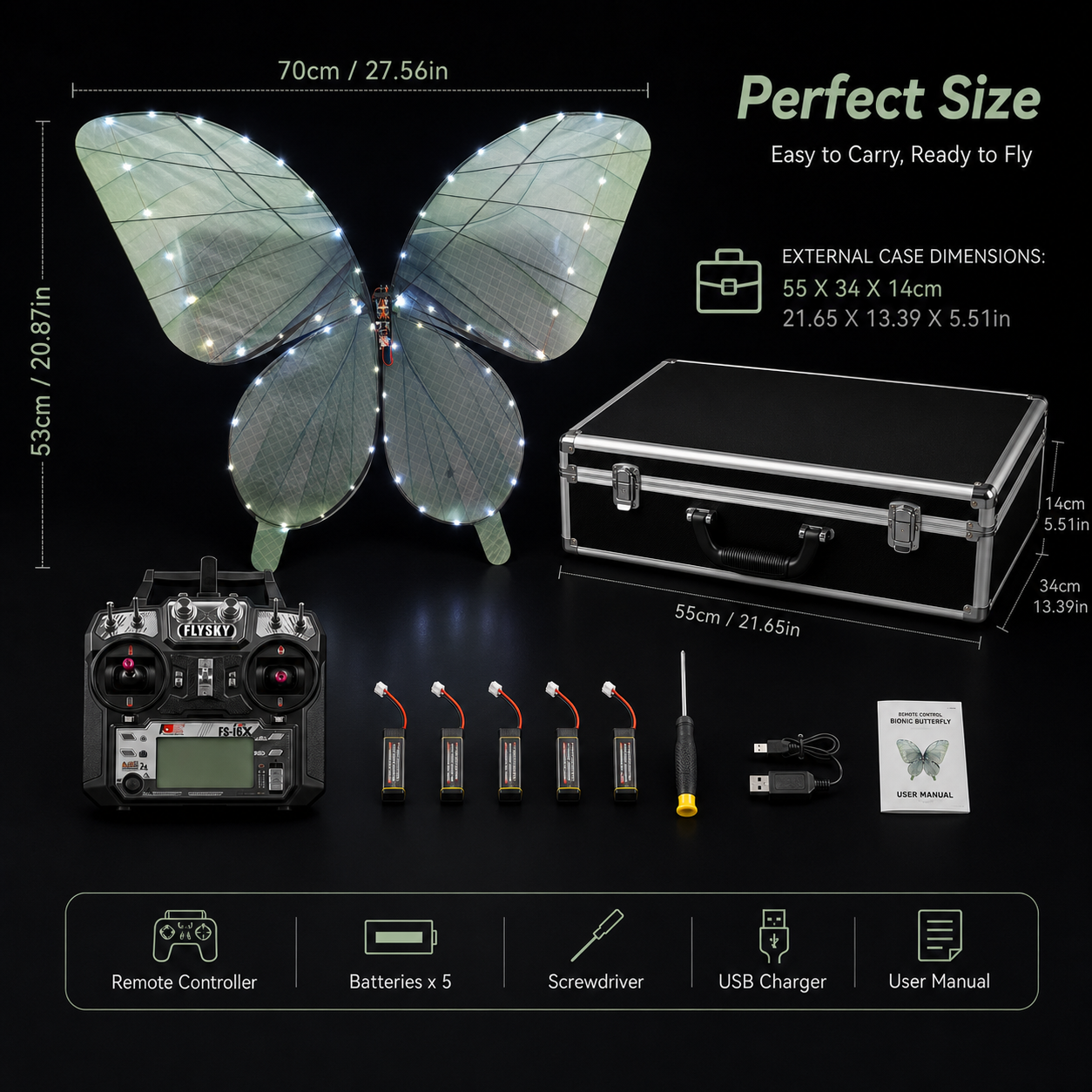 Cyan RC Flying Butterfly Premium – Bionic Flapping Wing with LED & Flysky Remote