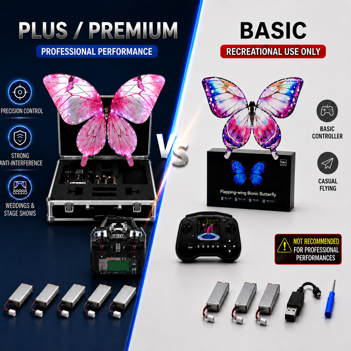 Burgundy RC Flying Butterfly Premium – Bionic Flapping Wing with LED & Flysky Remote