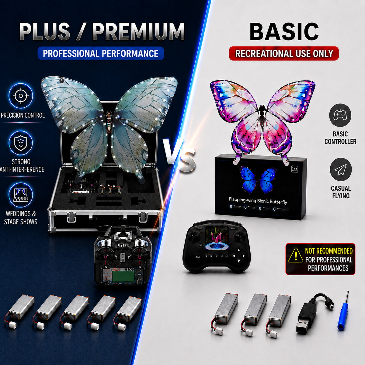 Ice Blue RC Flying Butterfly Premium – Bionic Flapping Wing with LED & Flysky Remote