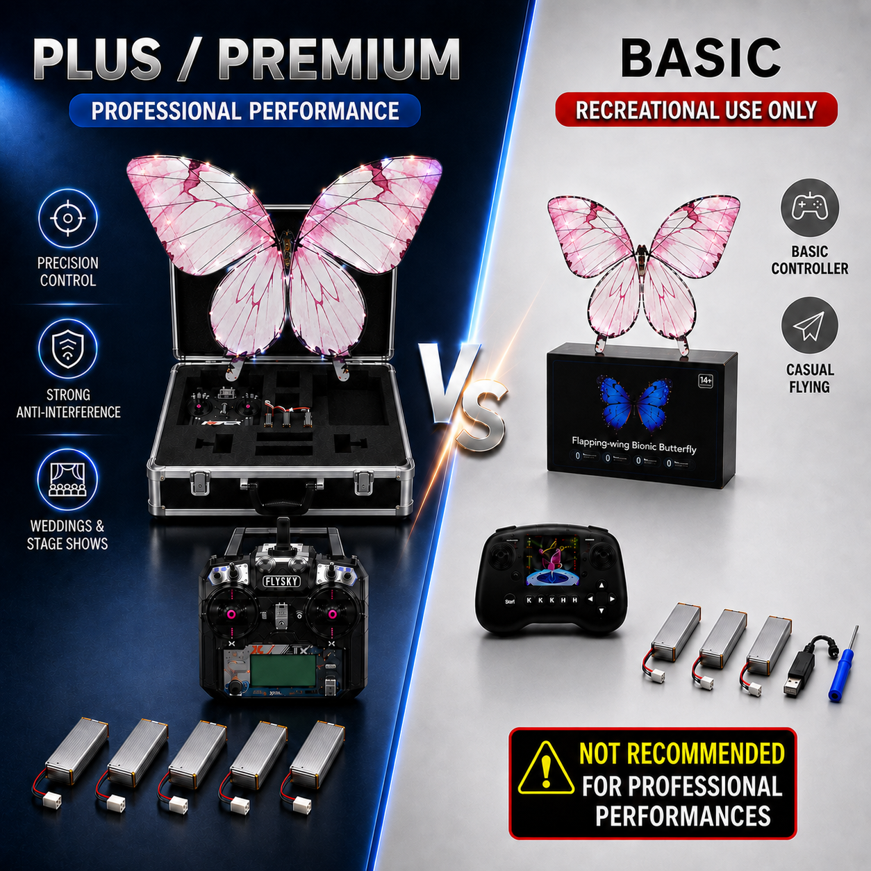 Light Pink RC Flying Butterfly Plus – Bionic Flapping Wing with LED & Flysky Remote