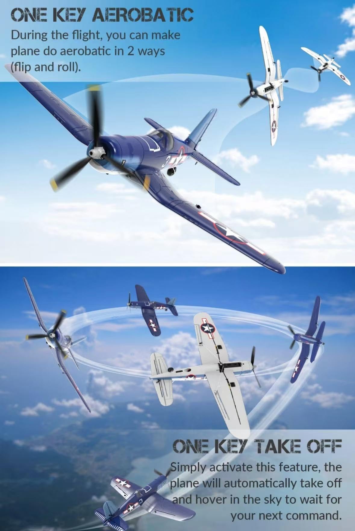 VOLANTEX F4U RC Plane 2.4G 4CH Remote Control Warbird Stunt Glider RTF Beginner