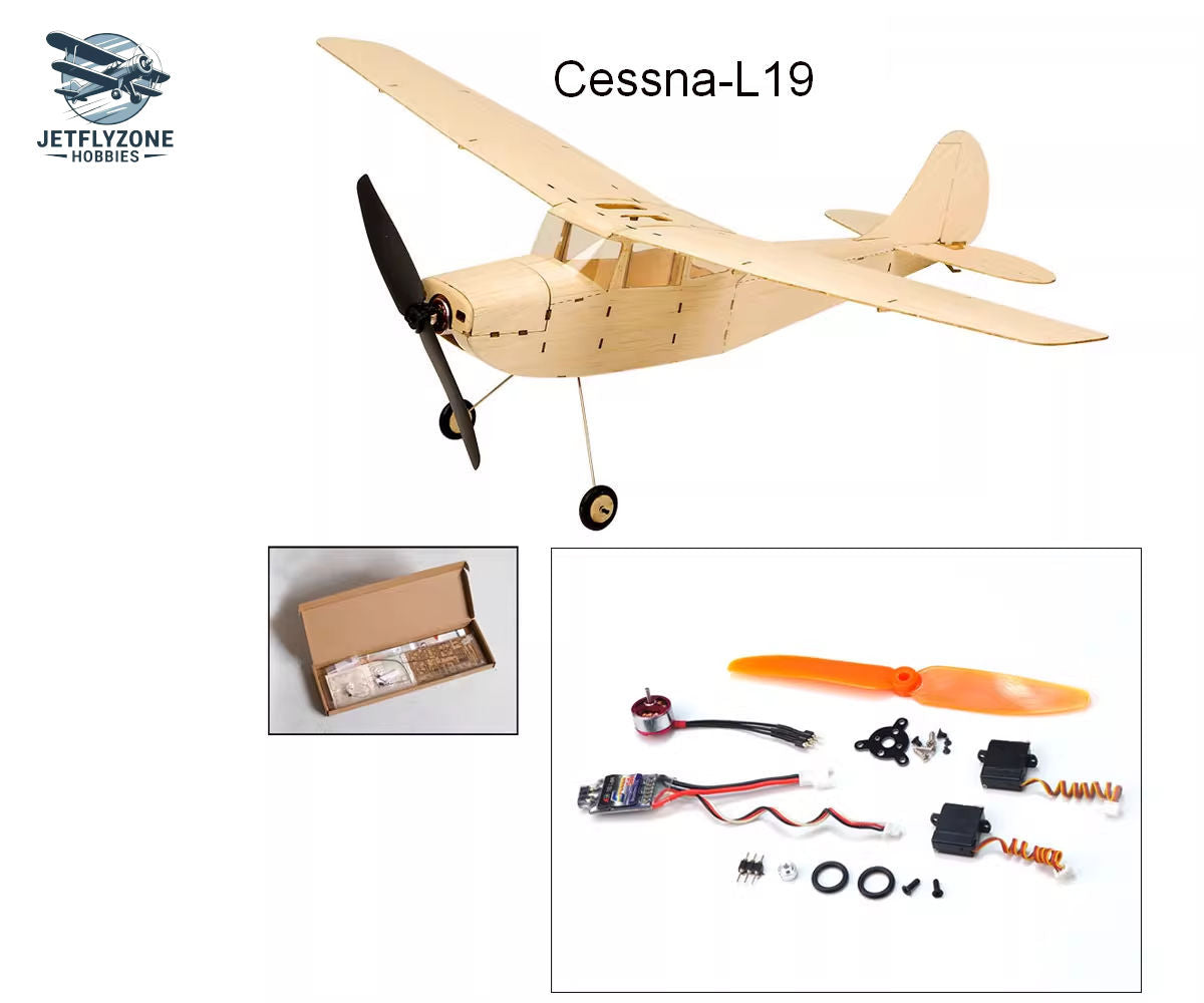 Balsa Wood Electric RC Airplane Cessna L19 High-Wing Trainer Micro Fixed-Wing Indoor, 445 mm Wingspan