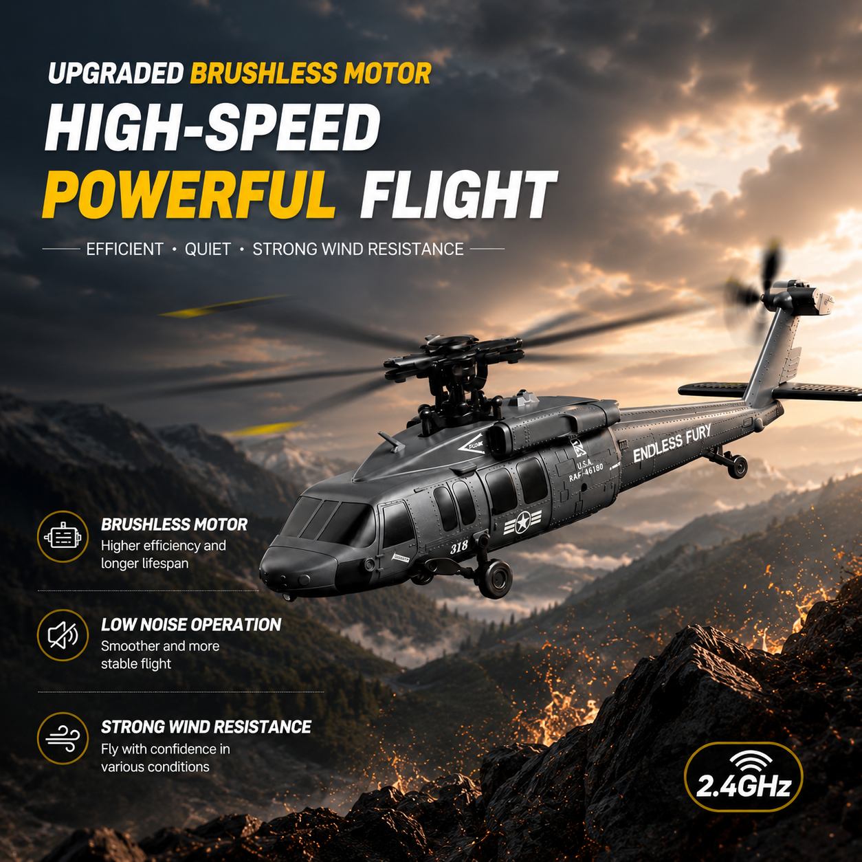 UH60L Black Hawk 6CH Brushless RC Helicopter