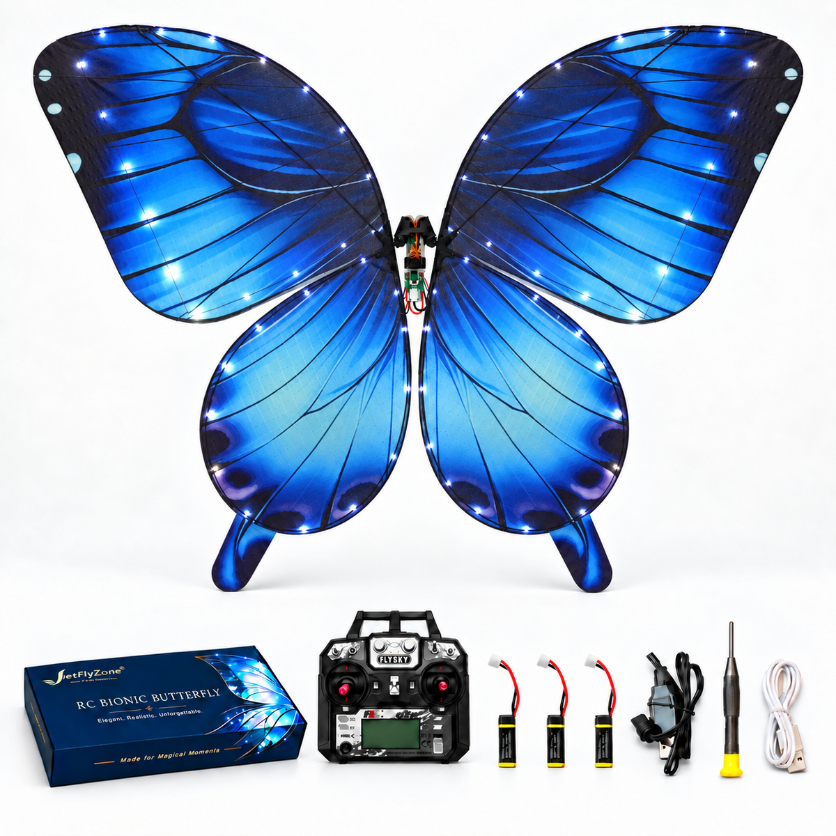 Royal Blue RC Bionic Flapping-Wing Butterfly – Plus | LED Lights & FlySky Transmitter