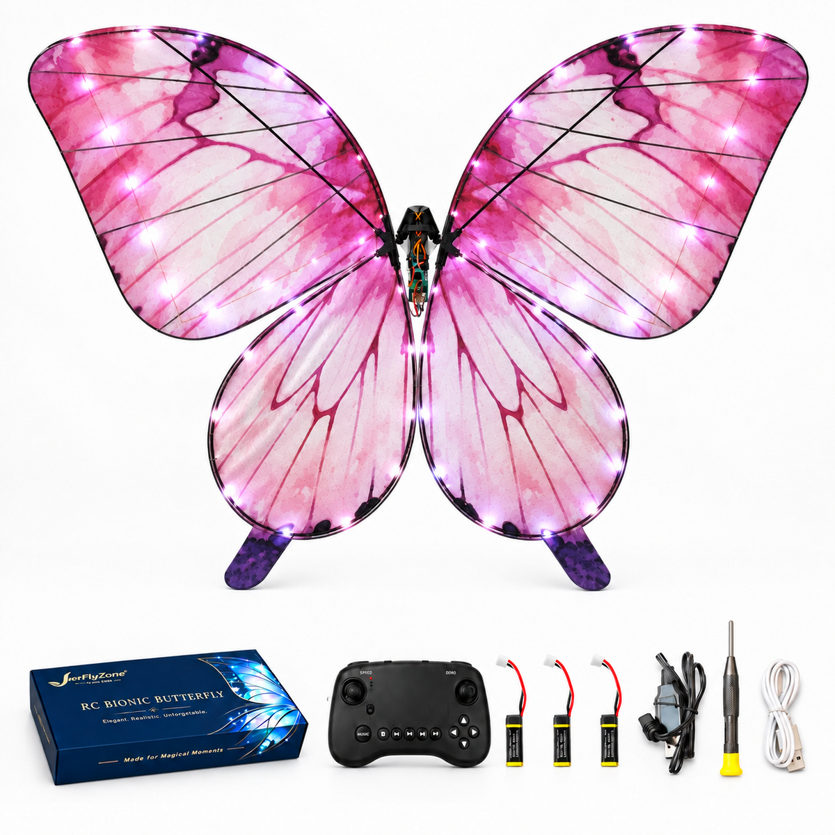 Light Pink RC Bionic Flapping-Wing Butterfly – Basic | LED Lights